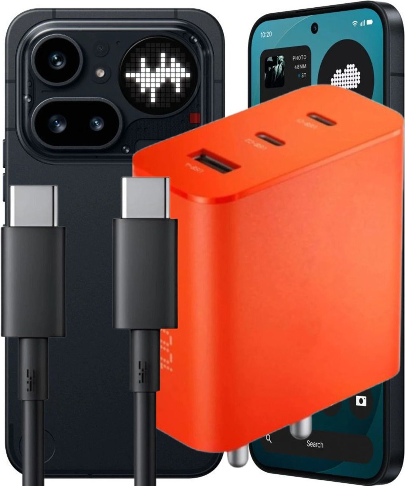 WAALZOX 100 W GaN 9 A 3 Port Mobile Charger with Detachable Cable