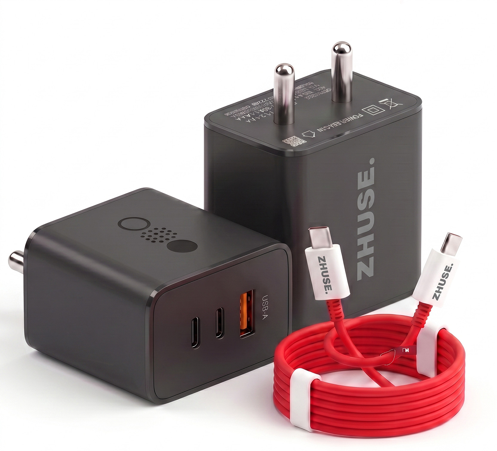 Zhuse 65 W Power GaN 6.5 A 3 Port Mobile Charger with Detachable Cable