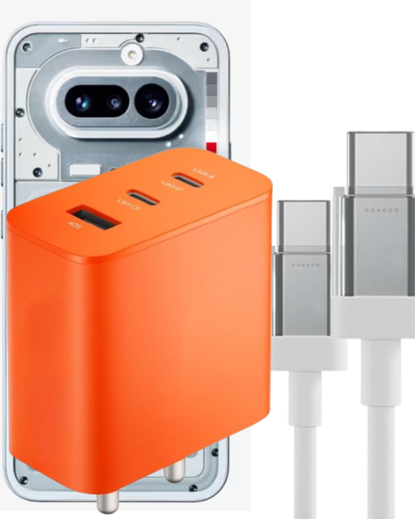 quirinox 100 W GaN 10 A 3 Port Mobile Charger with Detachable Cable