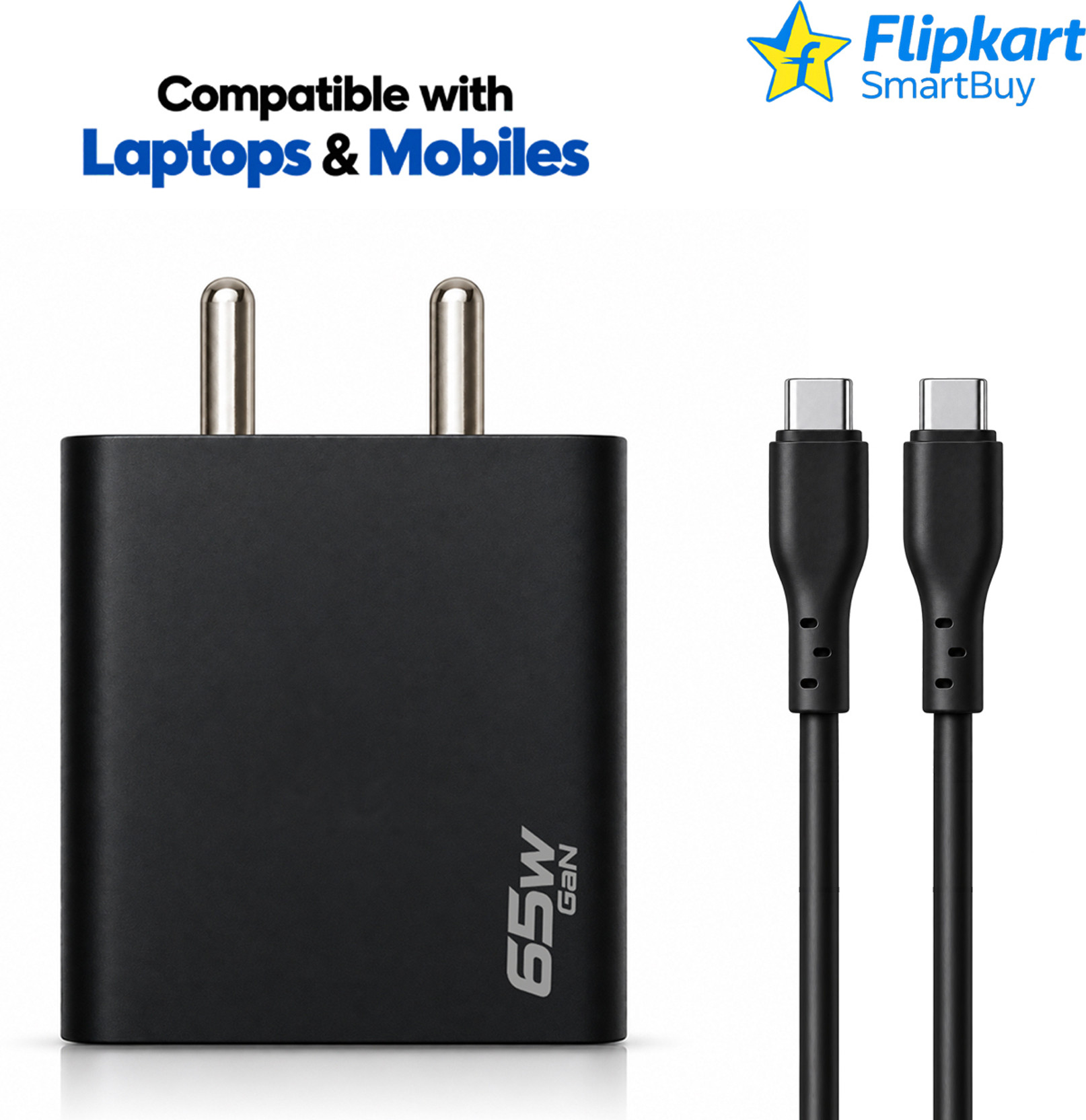 Flipkart SmartBuy 65 W Power GaN 3.25 A Wall Charger for Mobile with Detachable Cable