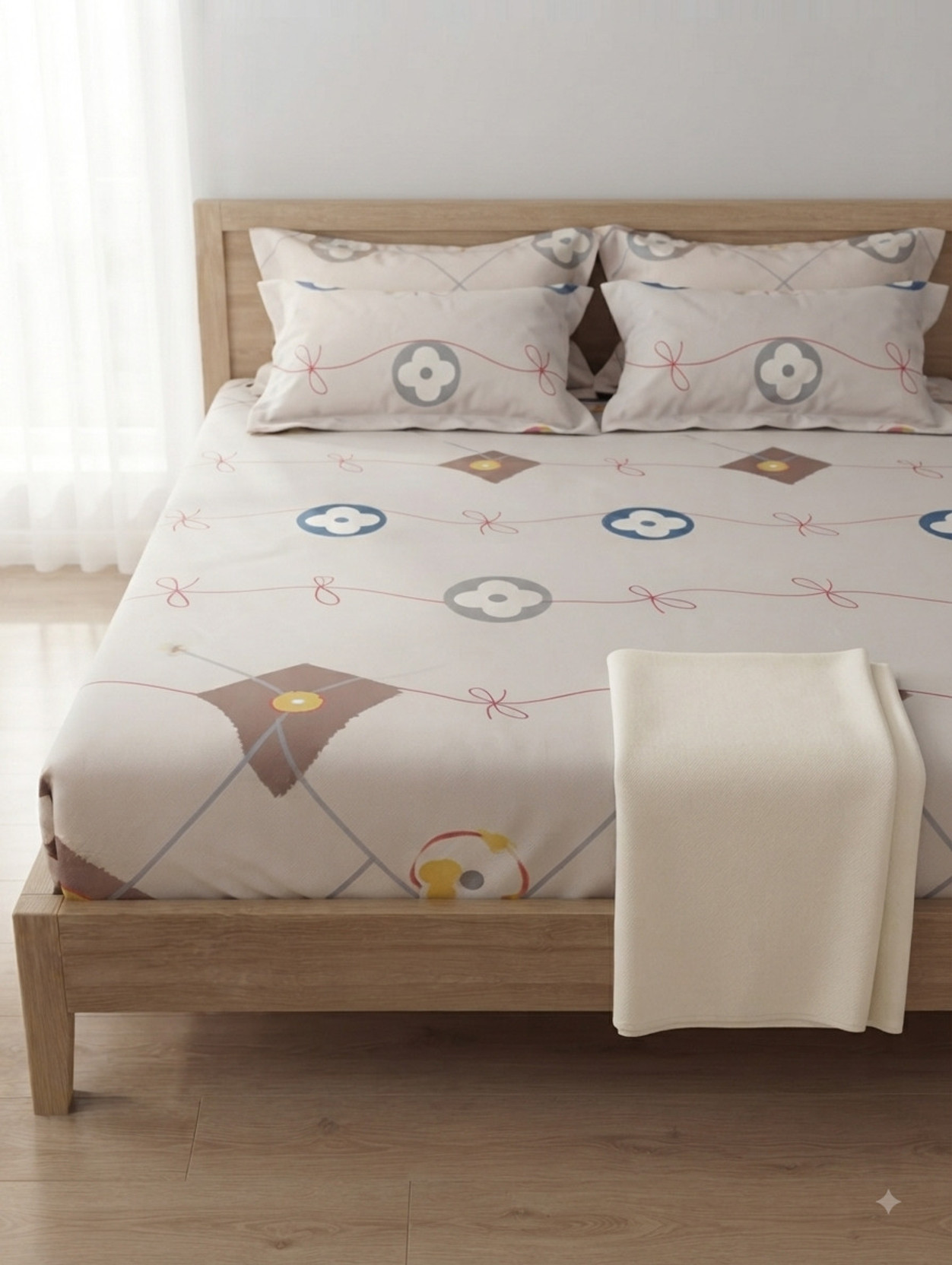 Ciyona Cotton Double, King Fitted (Elastic) 300 TC Floral 3 Summer Bedsheets with 2 Pillow Covers