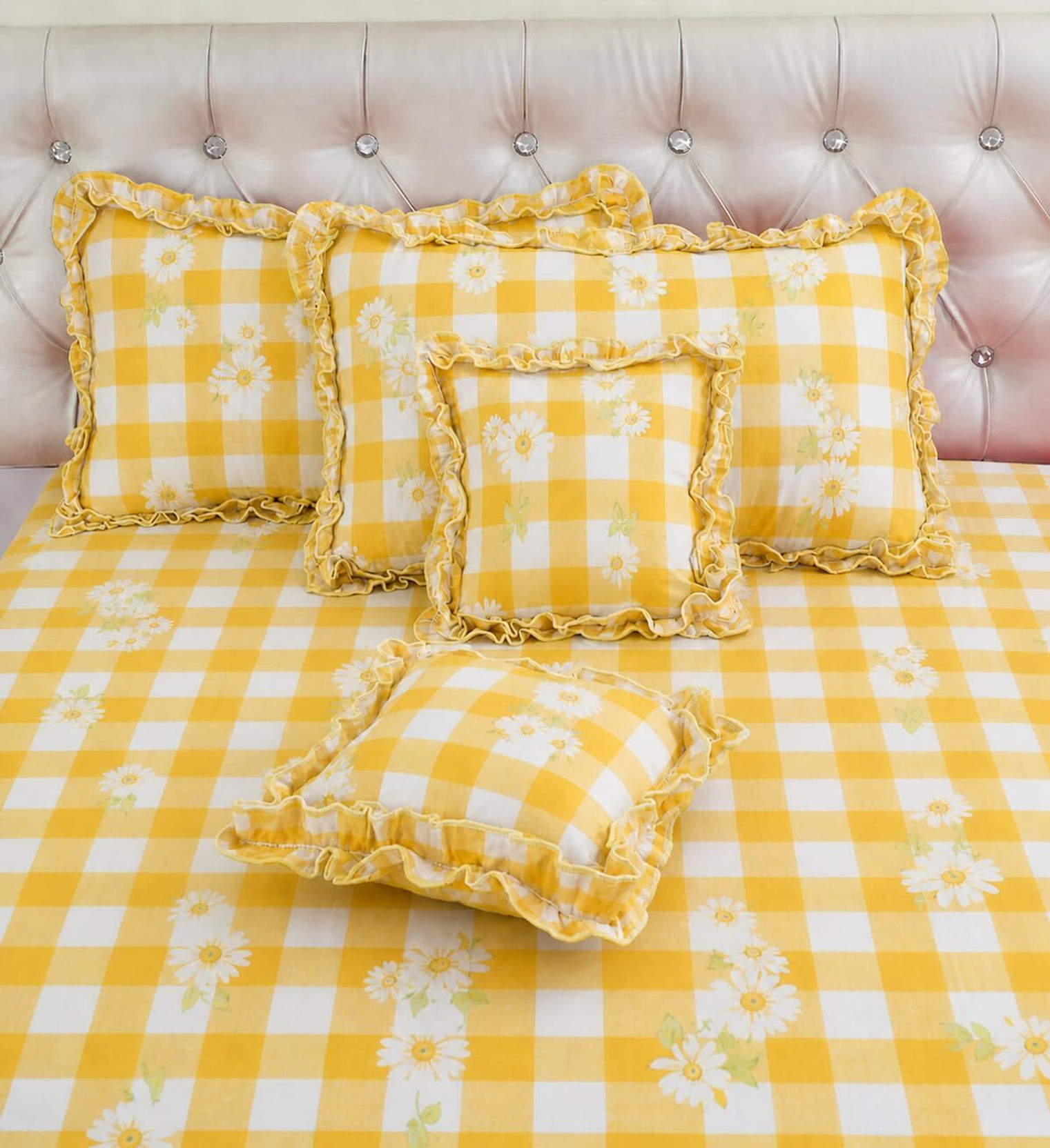 ATCamber Cotton King Flat 300 TC Floral 1 Bedsheet with 2 Pillow Covers