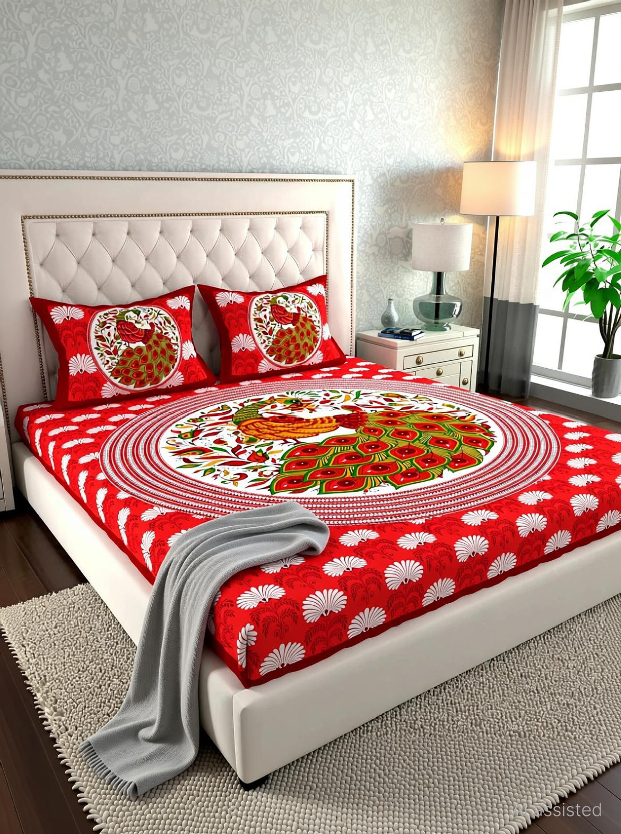 Cosito Cotton Double Flat 144 TC Jaipuri Prints 1 Bedsheet with 2 Pillow Covers