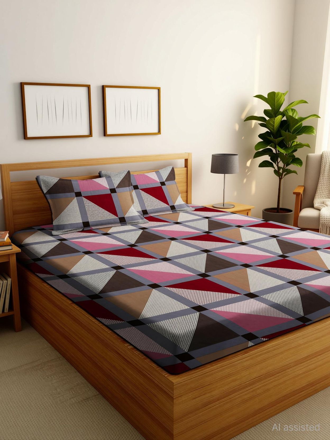 Homerica Cotton Double Flat 201 TC Printed 1 Bedsheet with 2 Pillow Covers