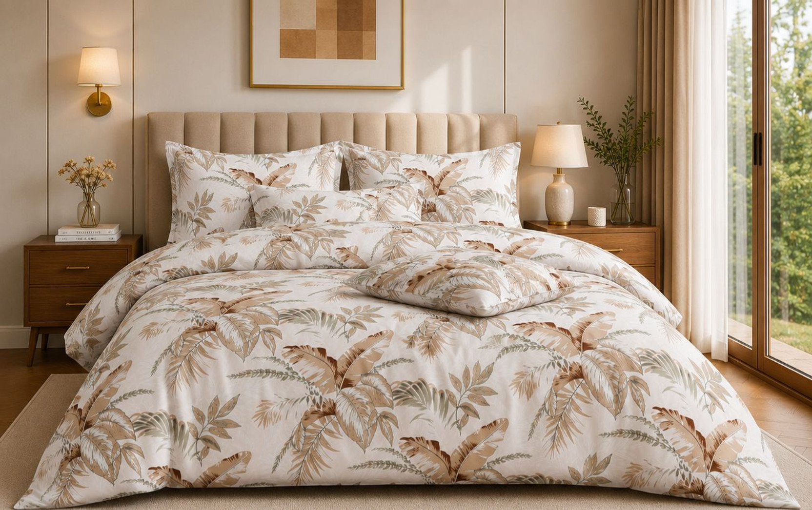 MIGHTYCOZY Cotton Double Flat 300 TC Printed 1 Bedsheet with 2 Pillow Covers
