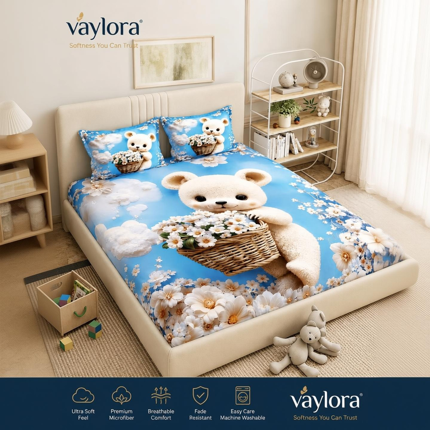 VAYLORA Cotton King, Double Flat 300 TC Cartoon 1 Summer Bedsheet with 2 Pillow Covers