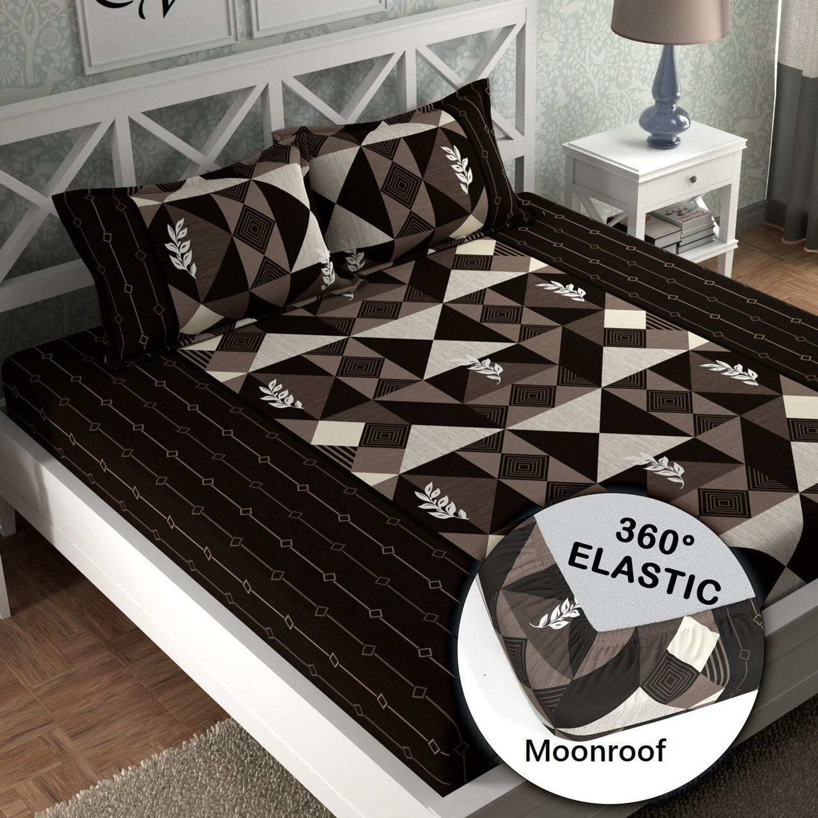 Moonroof Cotton Double Fitted (Elastic) 244 TC Printed 1 Summer Bedsheet with 2 Pillow Covers