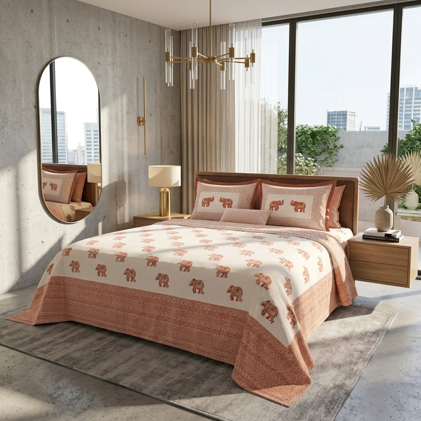 EVERLUSH Cotton King Flat 300 TC Printed 1 AC Bedsheet with 2 Pillow Covers, 1 Cushion Covers