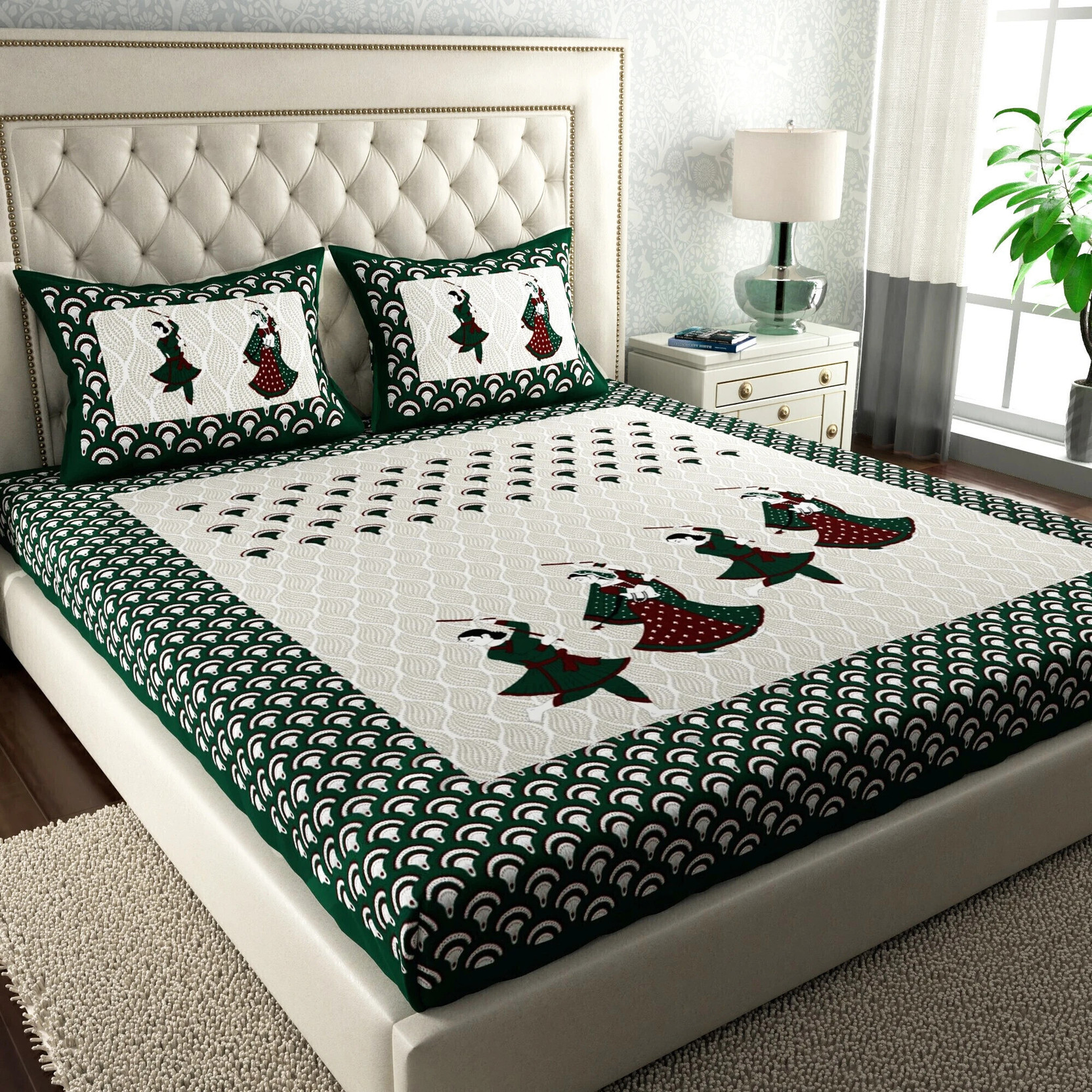 Leo Creation Cotton Double Flat 144 TC Printed 1 Bedsheet with 2 Pillow Covers