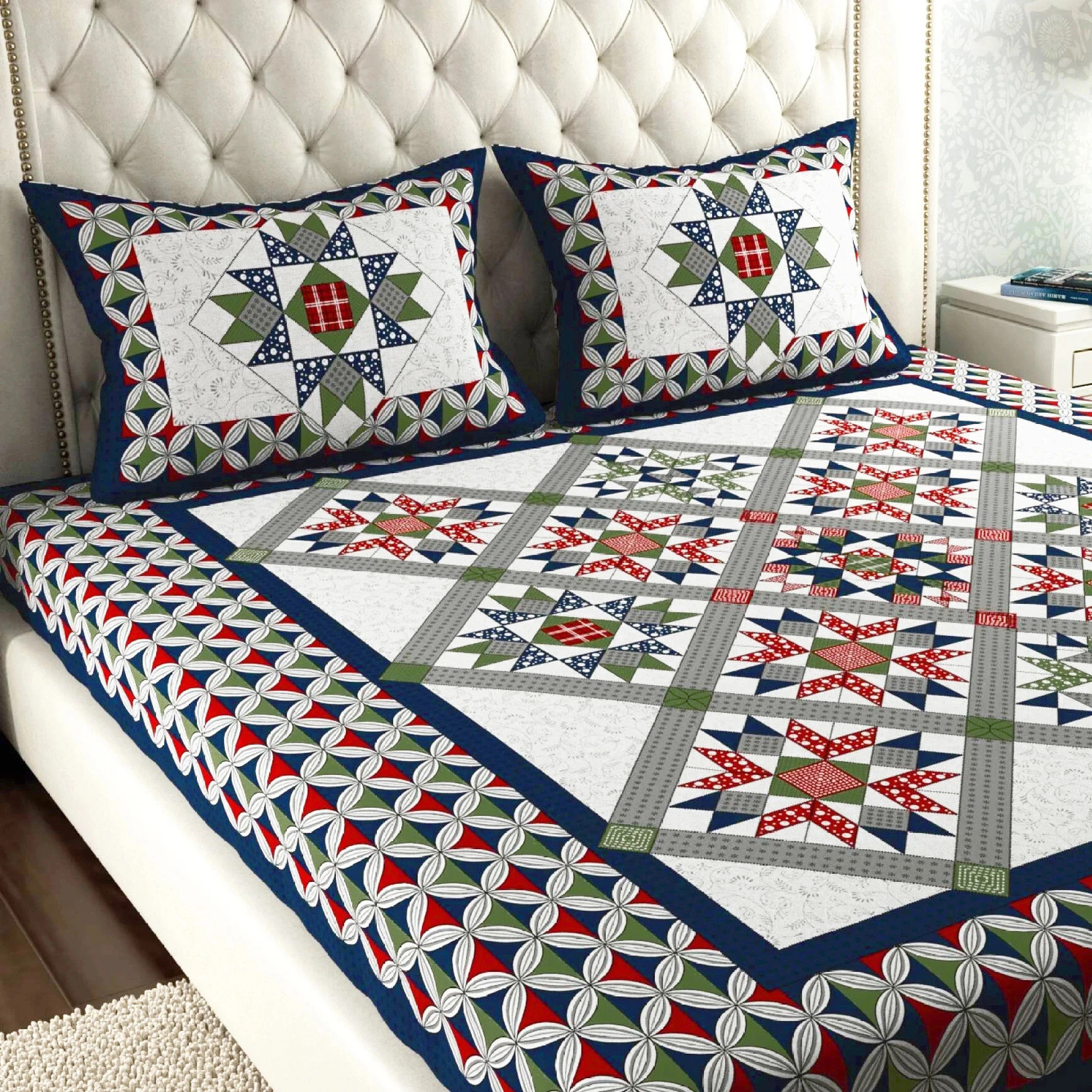 Leo Creation Cotton Double Flat 144 TC Printed 1 Bedsheet with 2 Pillow Covers