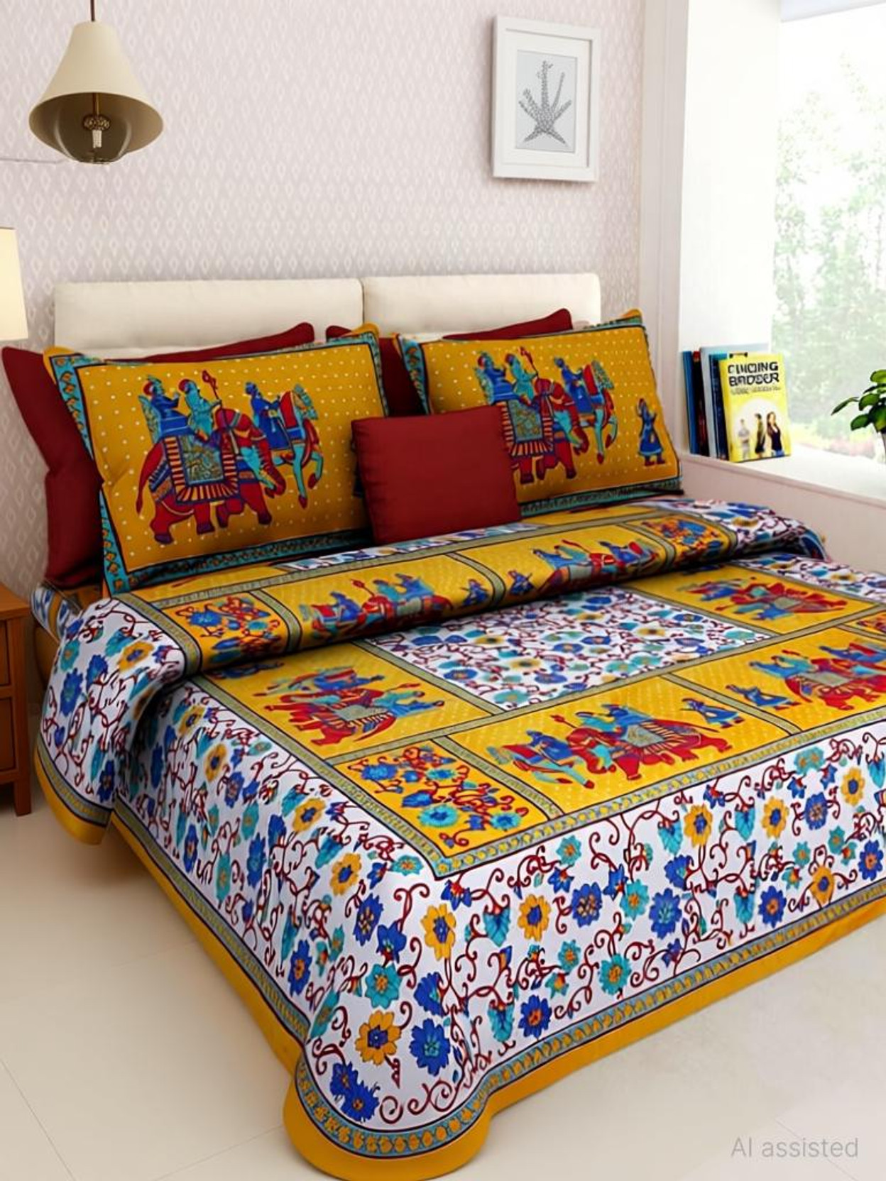 Sonal Textiles Cotton Double Flat 260 TC Printed 1 Bedsheet with 2 Pillow Covers