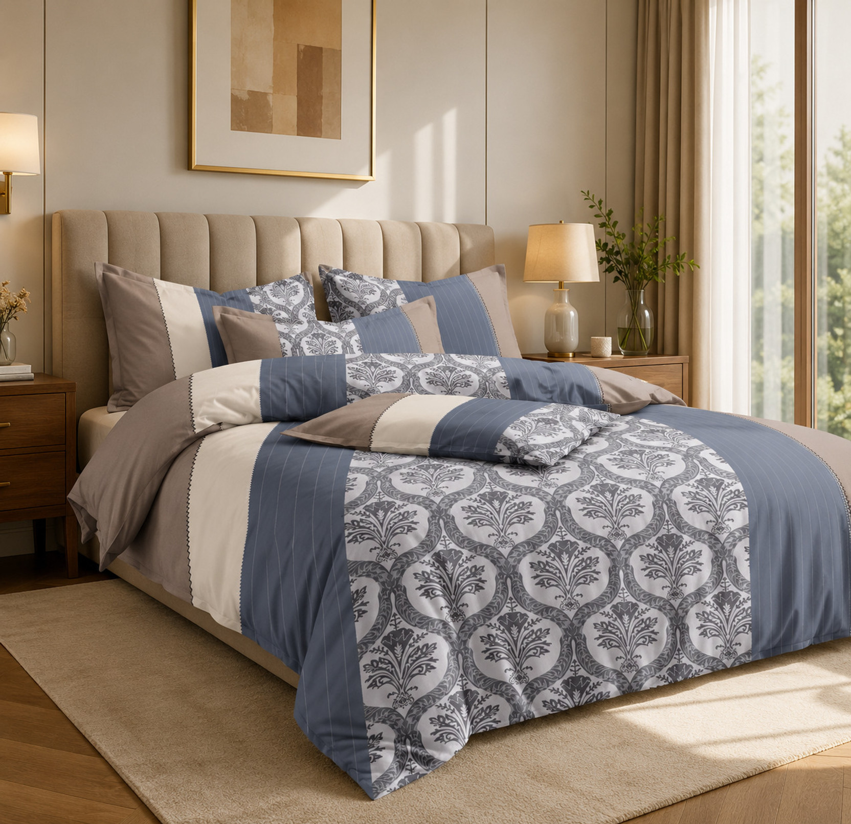 MIGHTYCOZY Cotton Double Flat 300 TC Printed 1 Bedsheet with 2 Pillow Covers