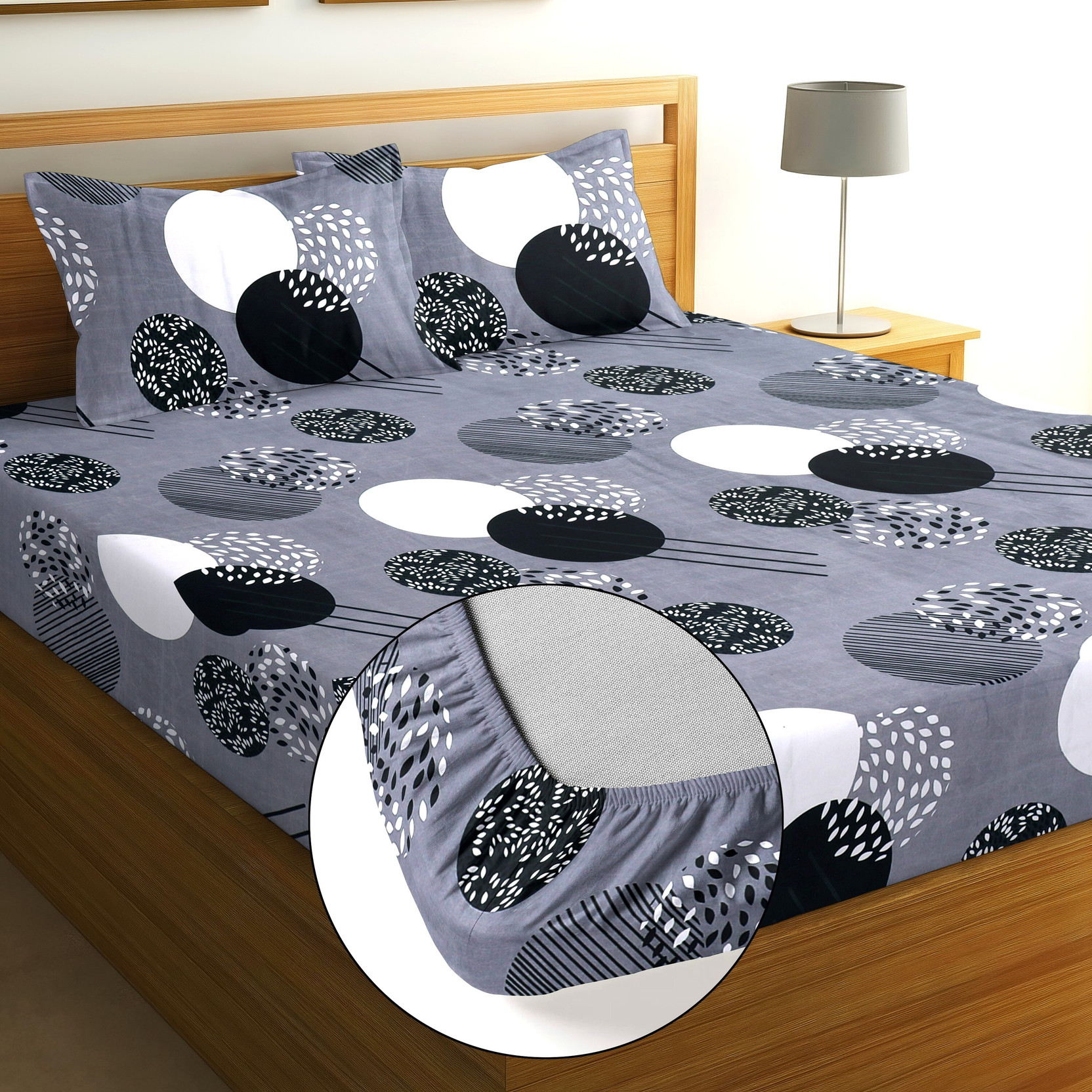 Moonroof Cotton Double Fitted (Elastic) 244 TC Printed 1 Summer Bedsheet with 2 Pillow Covers