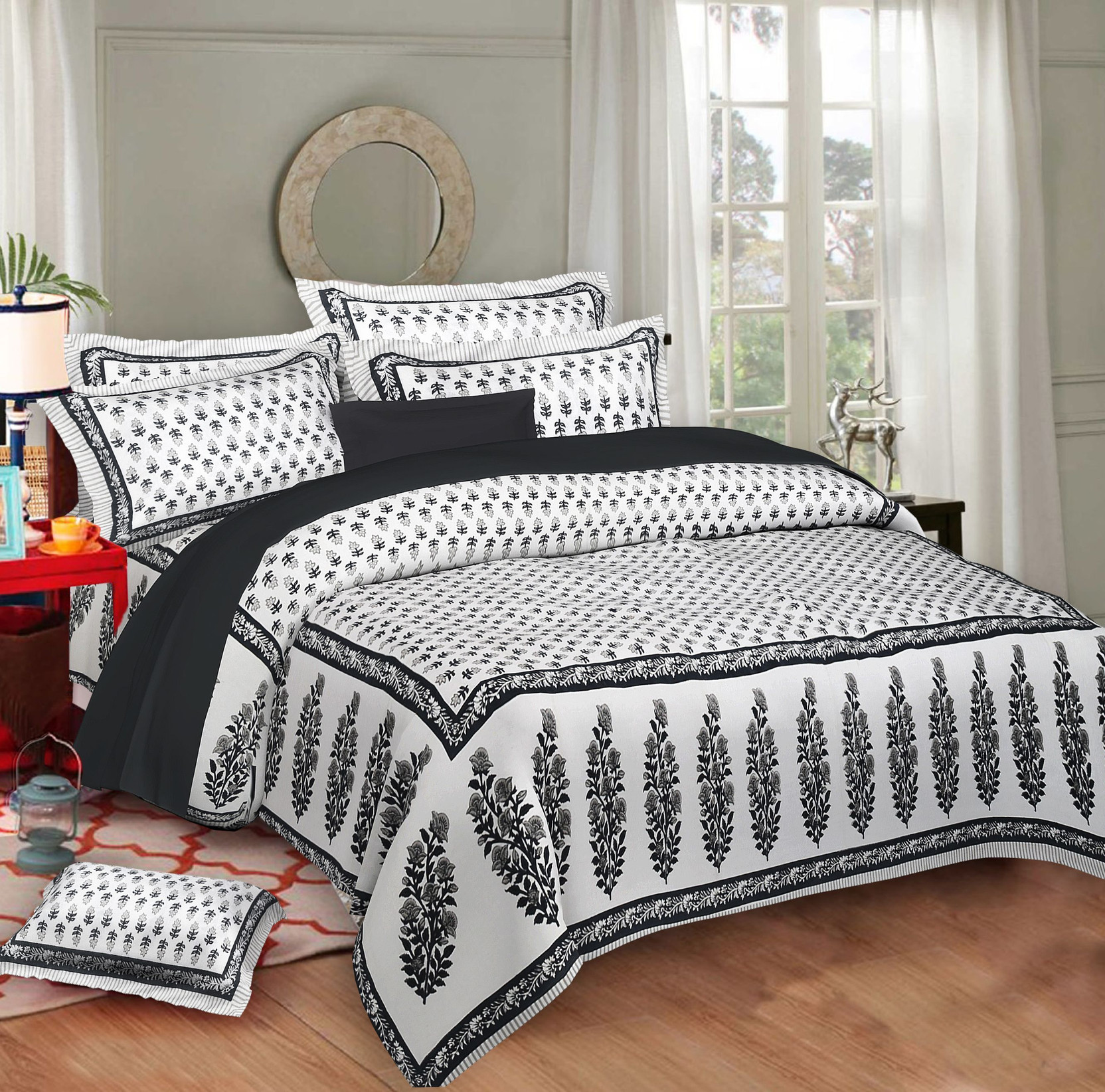 Art World Cotton King Flat 300 TC Printed 1 Bedsheet with 2 Pillow Covers