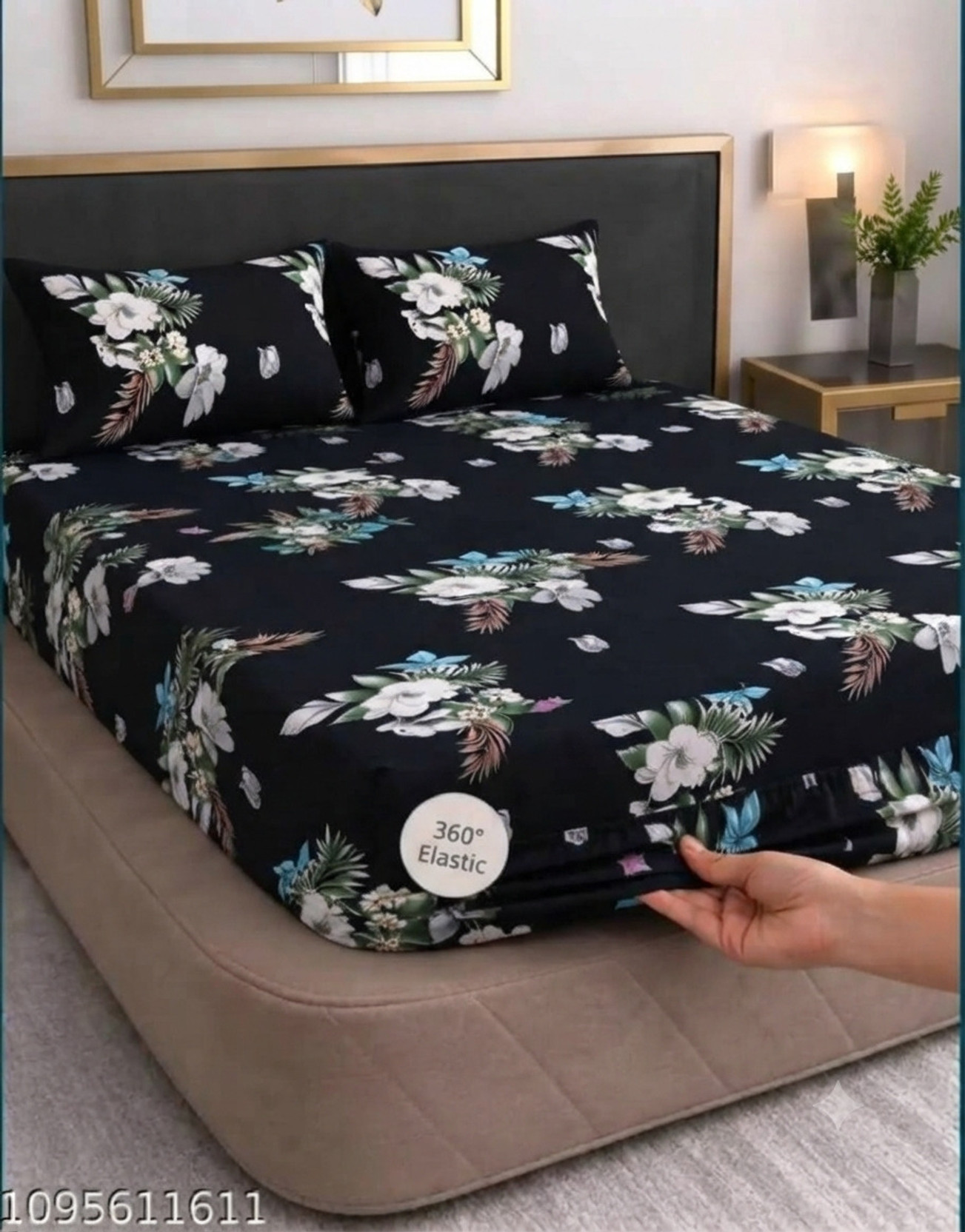 ElasticBedsheet Cotton Blend Double, King Fitted (Elastic) 350 TC Floral 3 Summer Bedsheets with 2 Pillow Covers