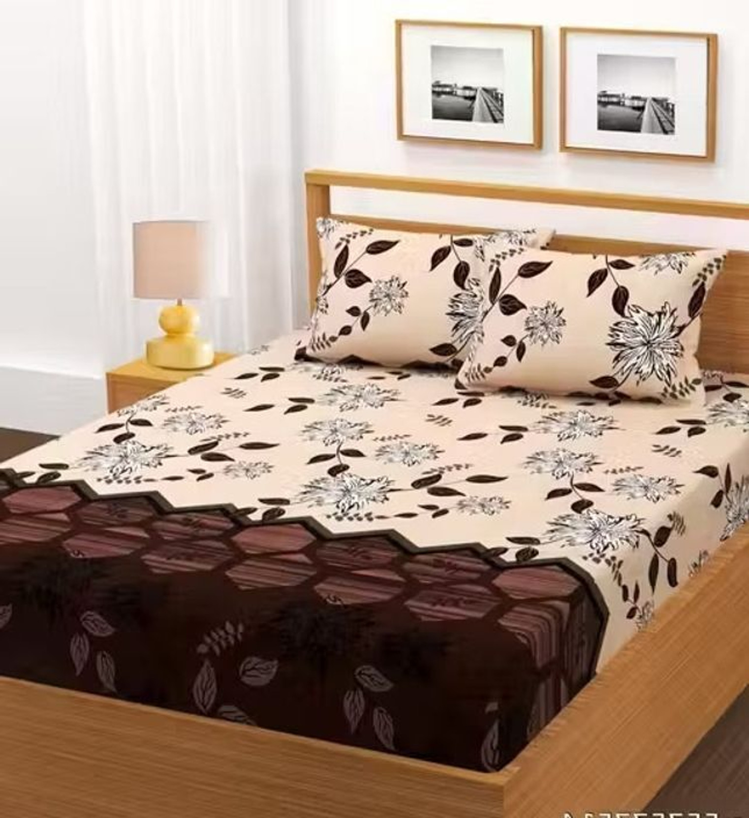 Bedit Cotton Double Fitted (Elastic) 320 TC Floral 1 Bedsheet with 2 Pillow Covers