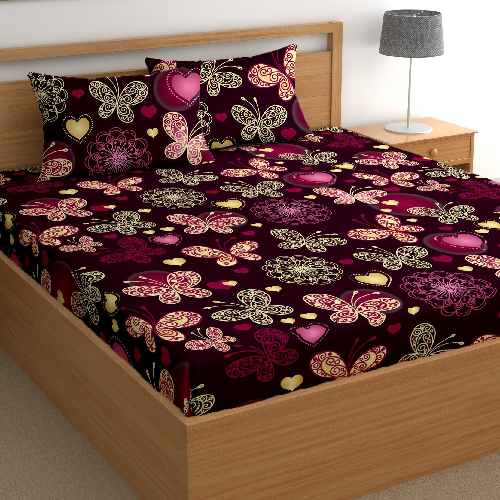 CG Homes Cotton Double Flat 180 TC Printed 1 Bedsheet with 2 Pillow Covers
