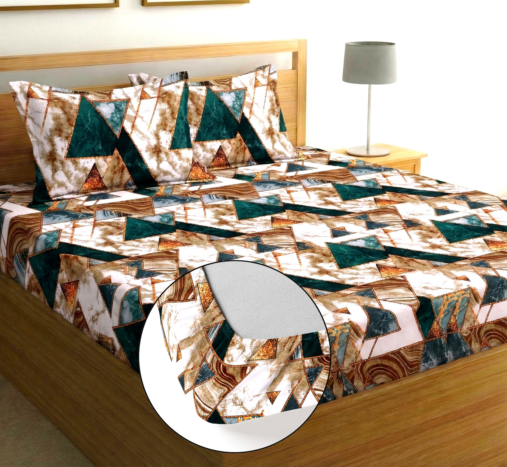 Moonroof Cotton Double Fitted (Elastic) 244 TC Printed 1 Summer Bedsheet with 2 Pillow Covers