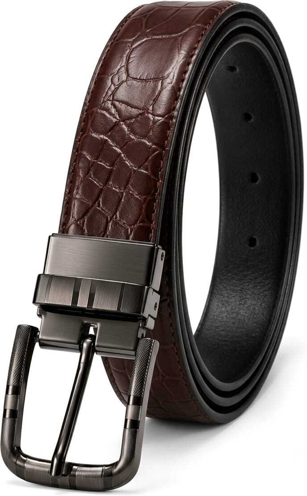 Men Casual, Evening, Formal, Party Brown Genuine Leather Reversible Belt