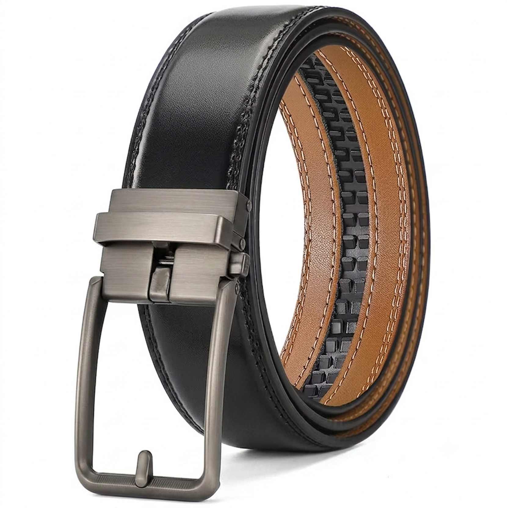 Men Formal Black Genuine Leather Reversible Belt
