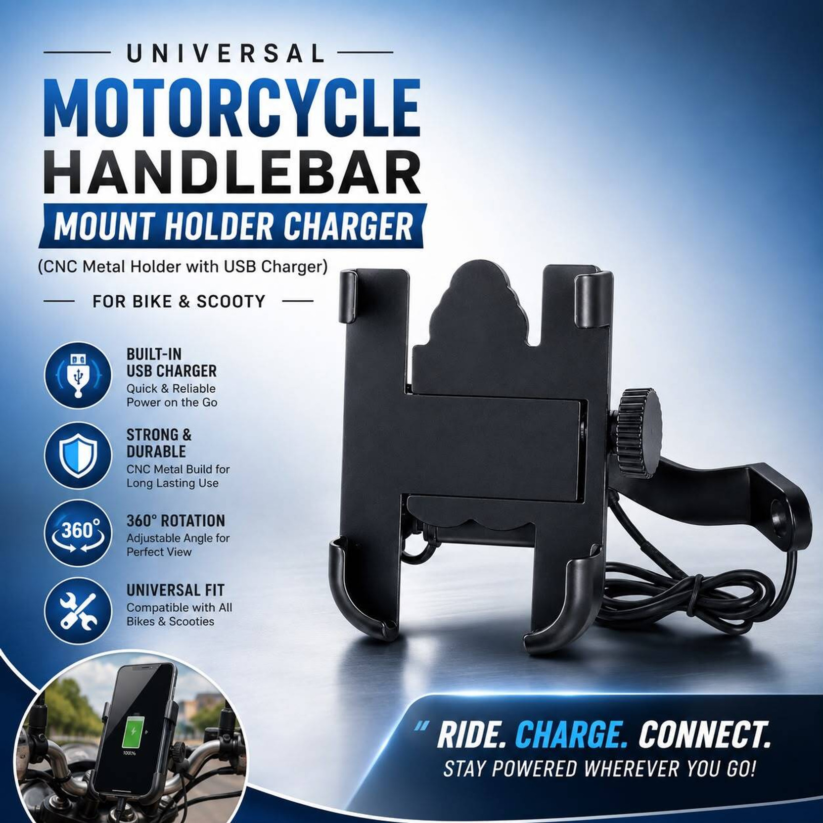 B.K Accessories Mobile charging Holder Bike Mobile Holder