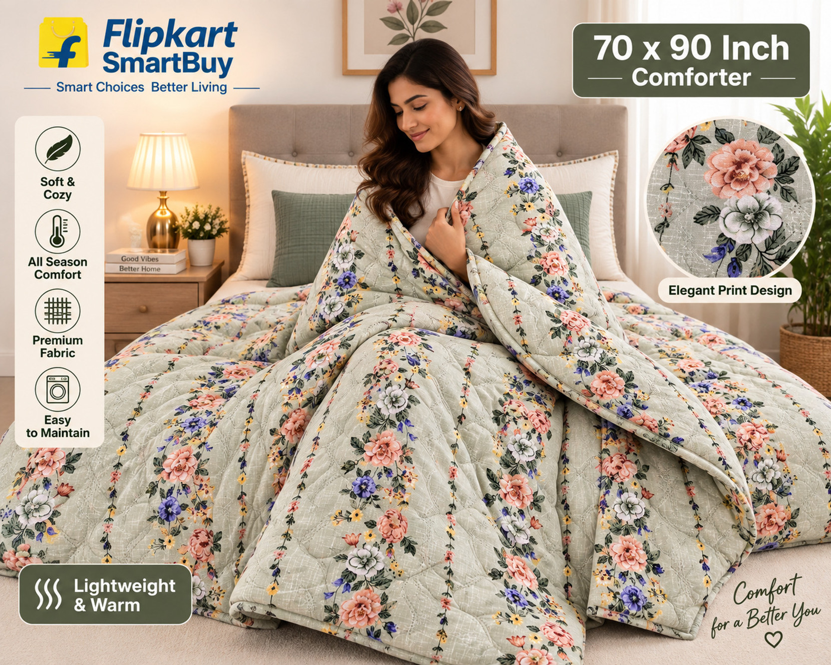 Flipkart SmartBuy Printed Double Comforter for  All Season