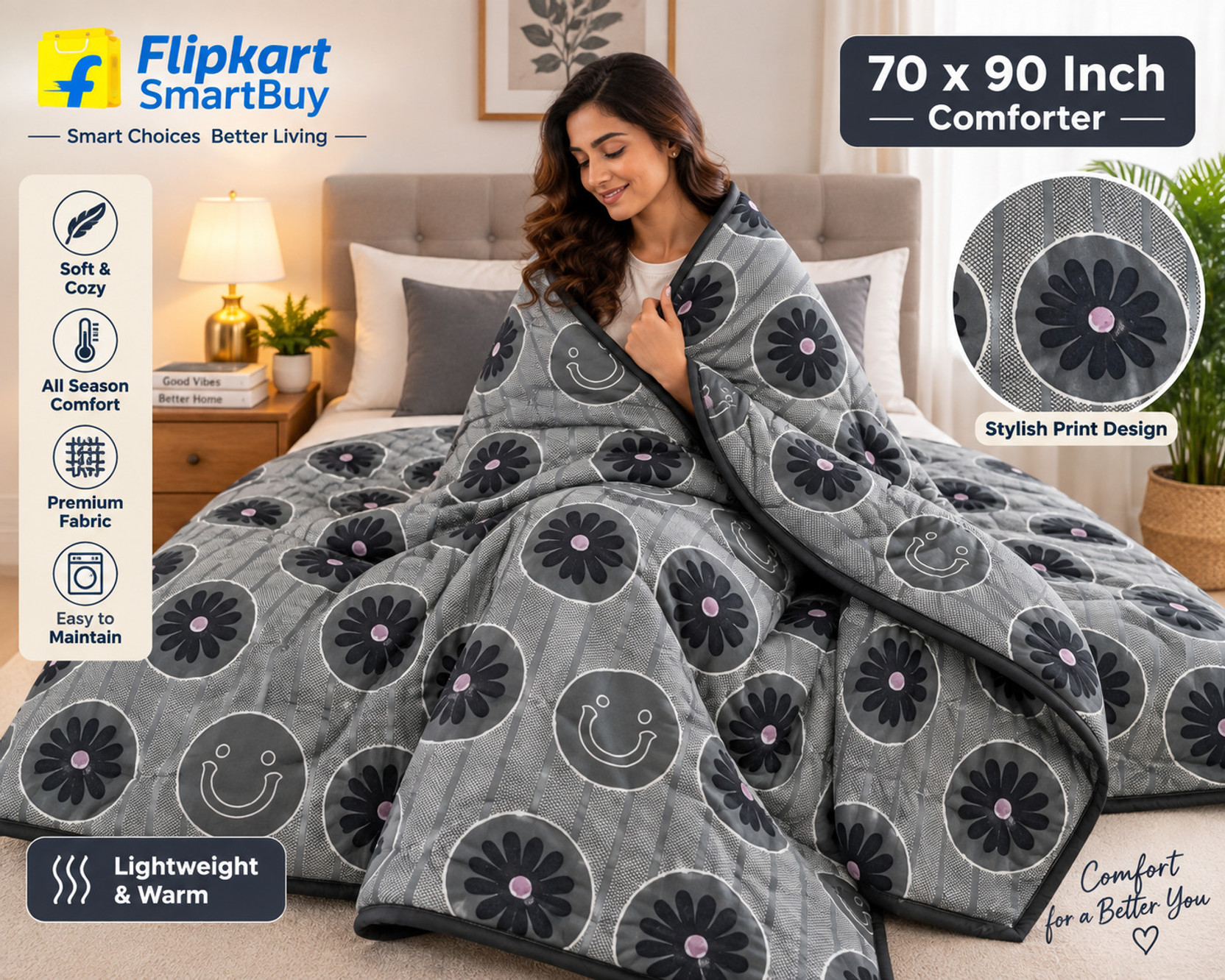 Flipkart SmartBuy Printed Double Comforter for  All Season
