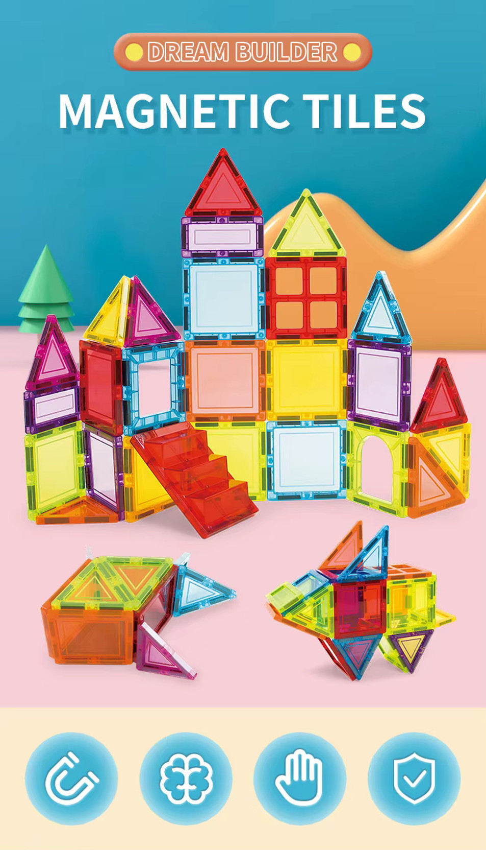 Learn With Fun Magnetic Tiles Building Blocks Set - Learning & Creativity Toy for Boys & Girls