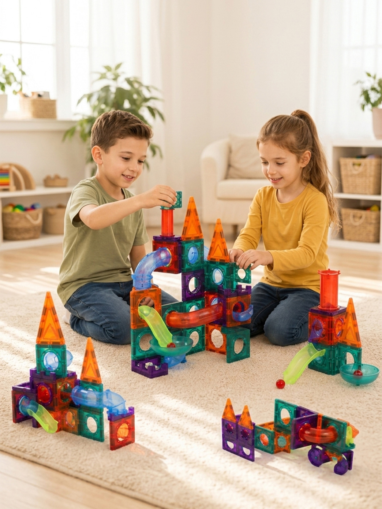 333MART 48 PCS Magnetic Tiles Building Set for Kids, STEM Educational Learning Toy