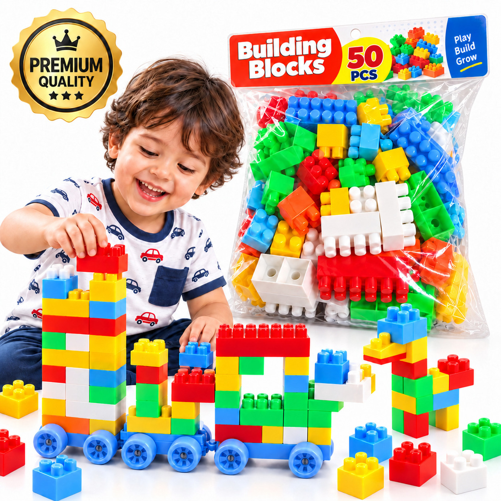 VROMLY 50 PCS Building Blocks for Kids | Creative Block Construction Toy Set