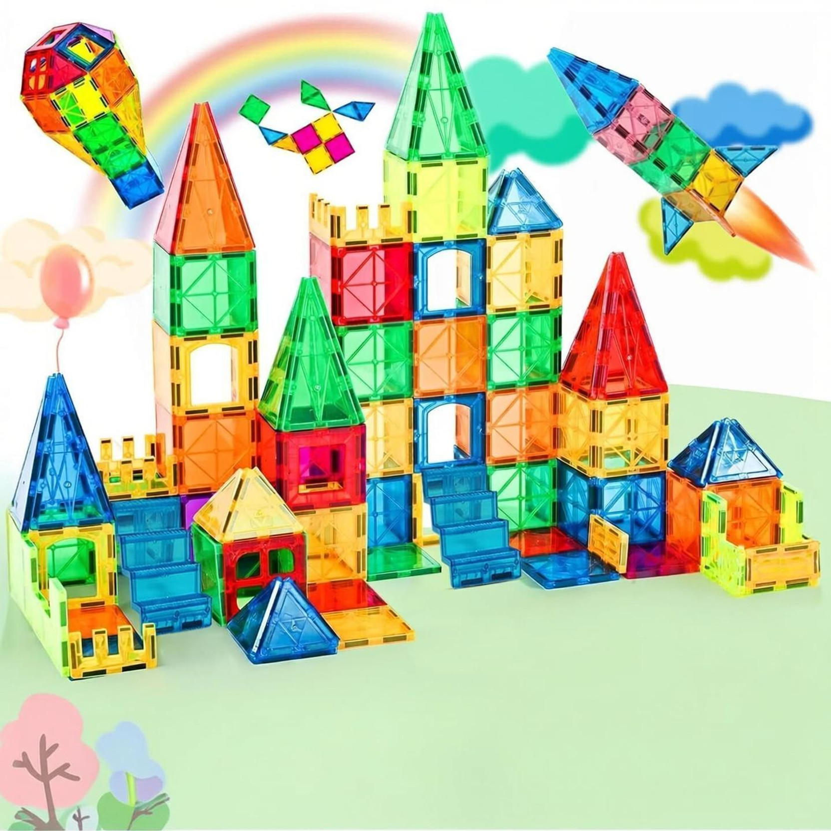 HARSHKRISAV Magnetic Building Tiles For Kids (Multicolor)