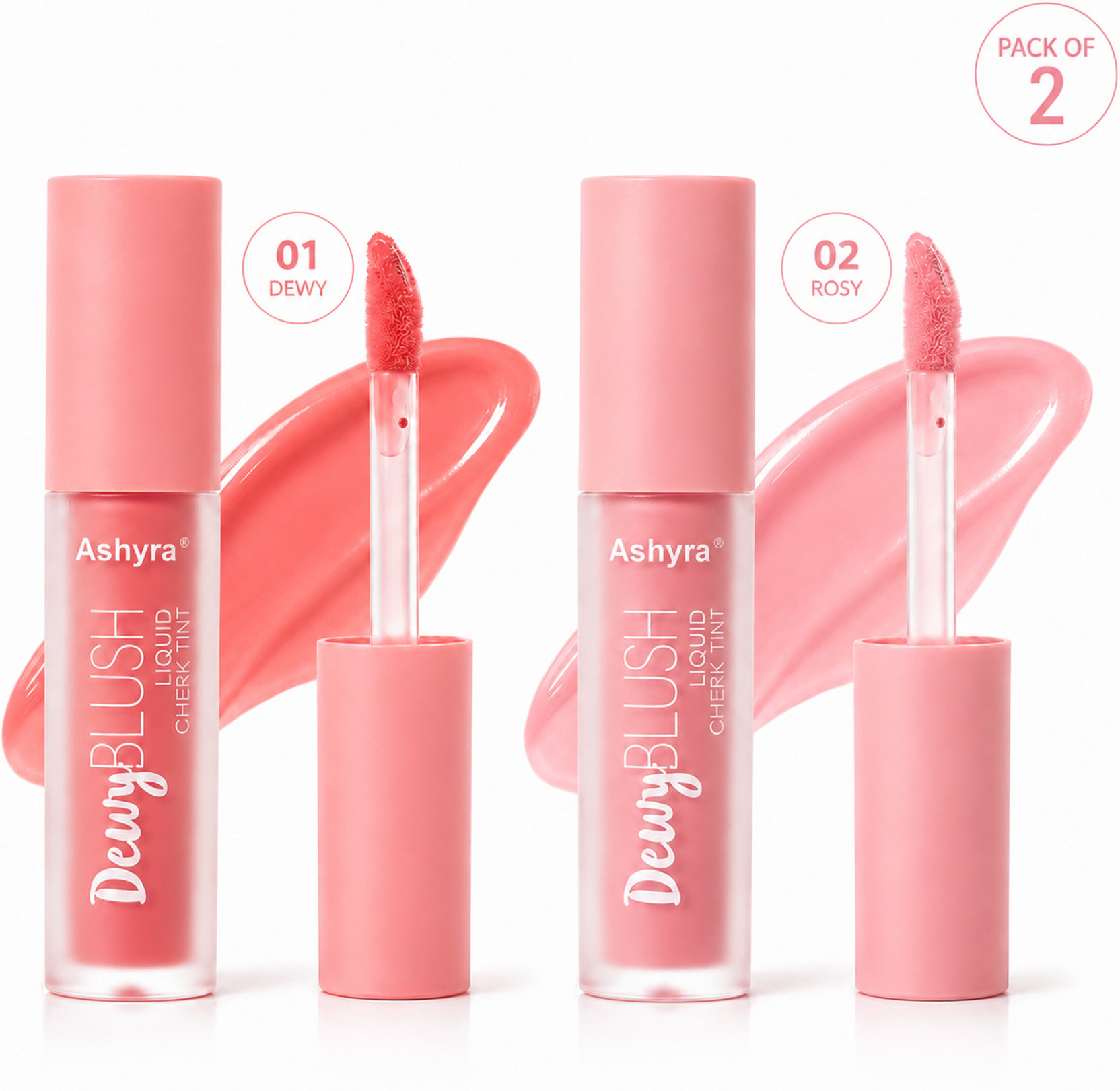 Ashyra Dewy Liquid Blush Duo Pack of 2 | Hydrating Cheek Tint for Rosy Glow