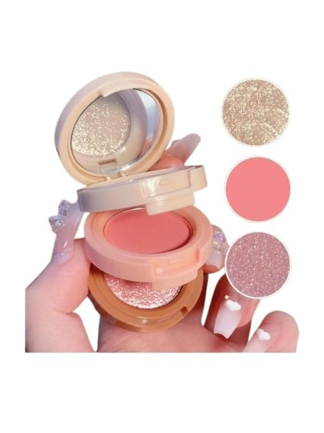 Raugiv 3-in-1 Face Blusher & Highlighter with Mini Compact Powder