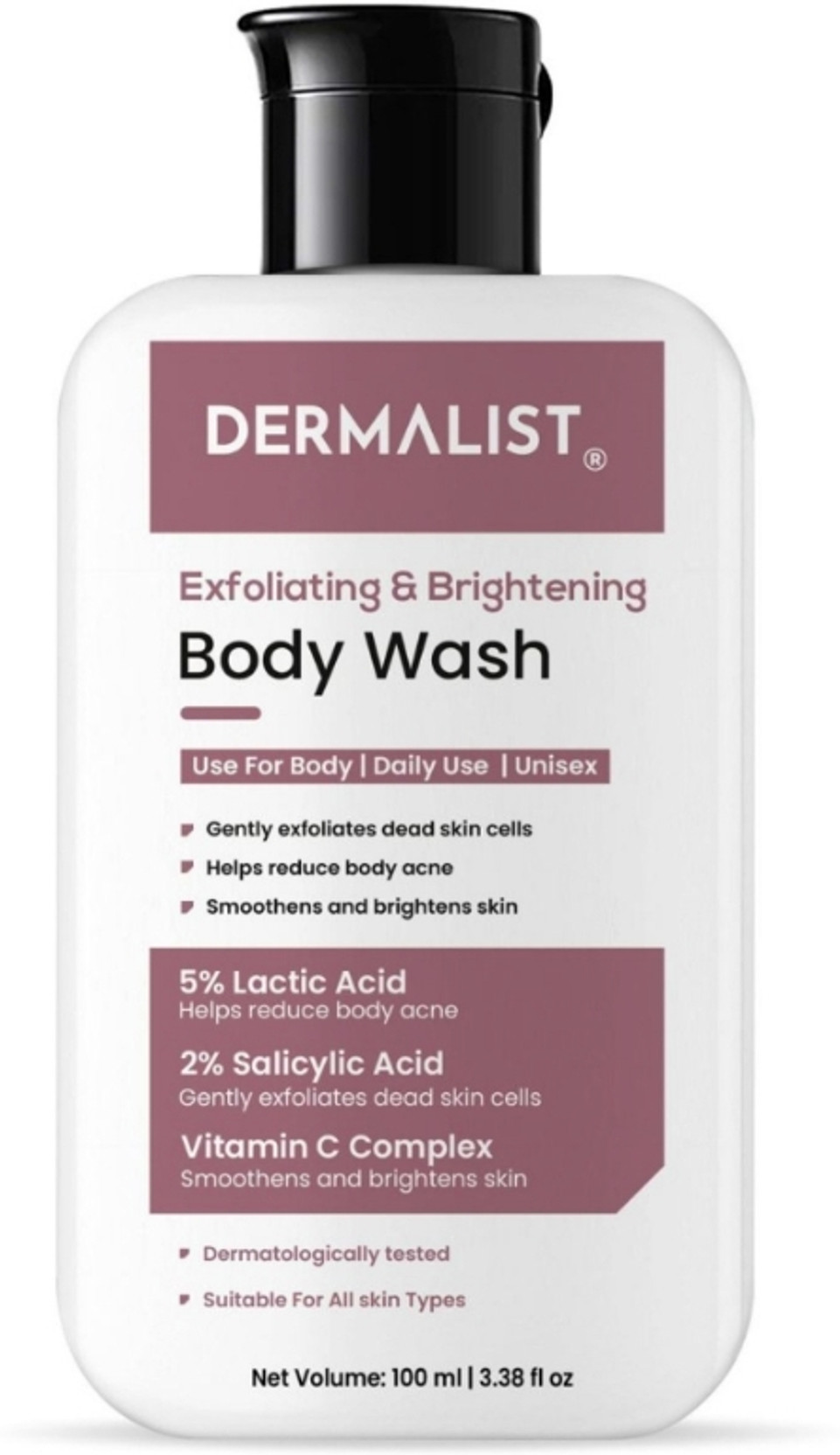 Dermalist Exfoliating Body Wash Lactic Acid & Salicylic Acid De-Tan Shower Gel Men & Women