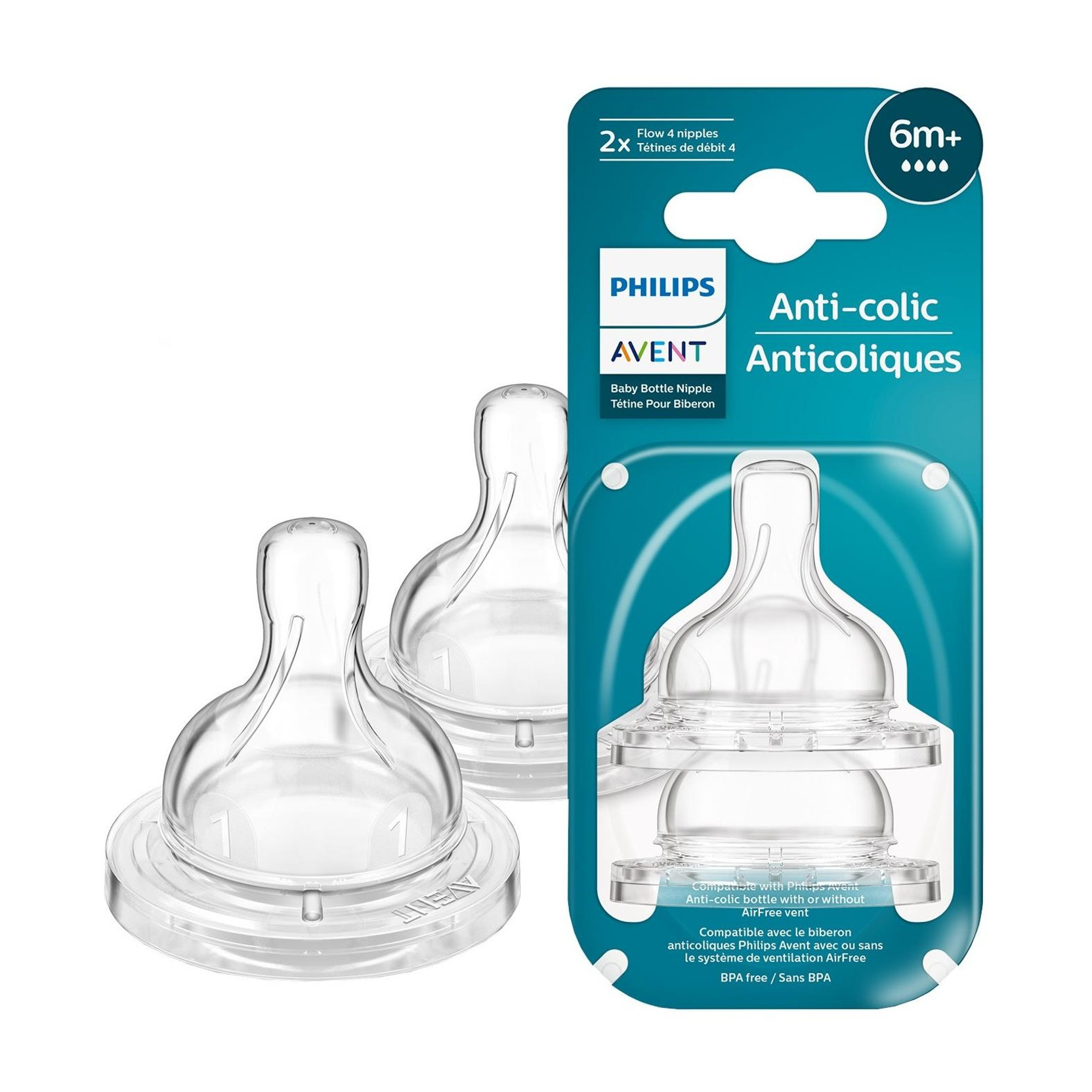 Philips Avent Anti-Colic Teat SCY764/02 | 6m+ age | Flow 4 | BPA free | Pack of 2 Fast Flow Nipple