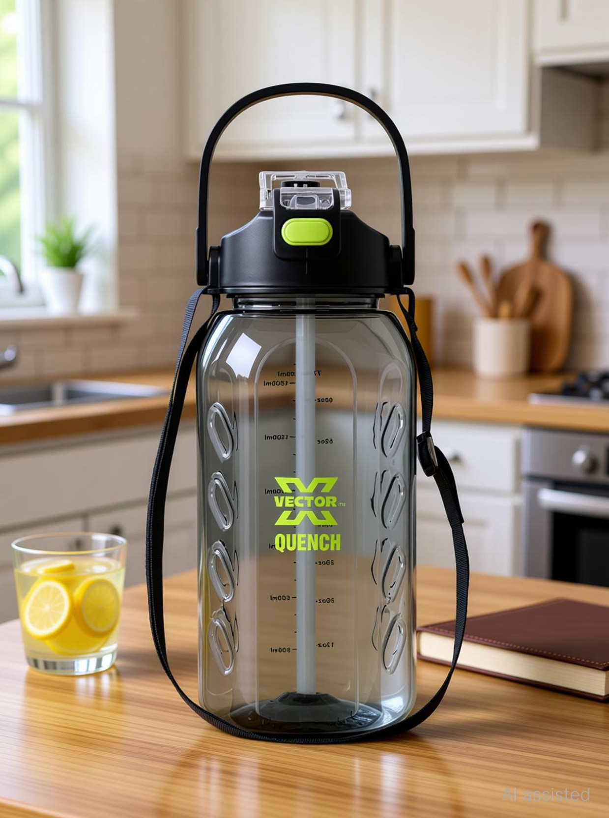 BUZIO 1 Gallon Water Bottle Insulated with Dust-proof Straw & Spout Lids