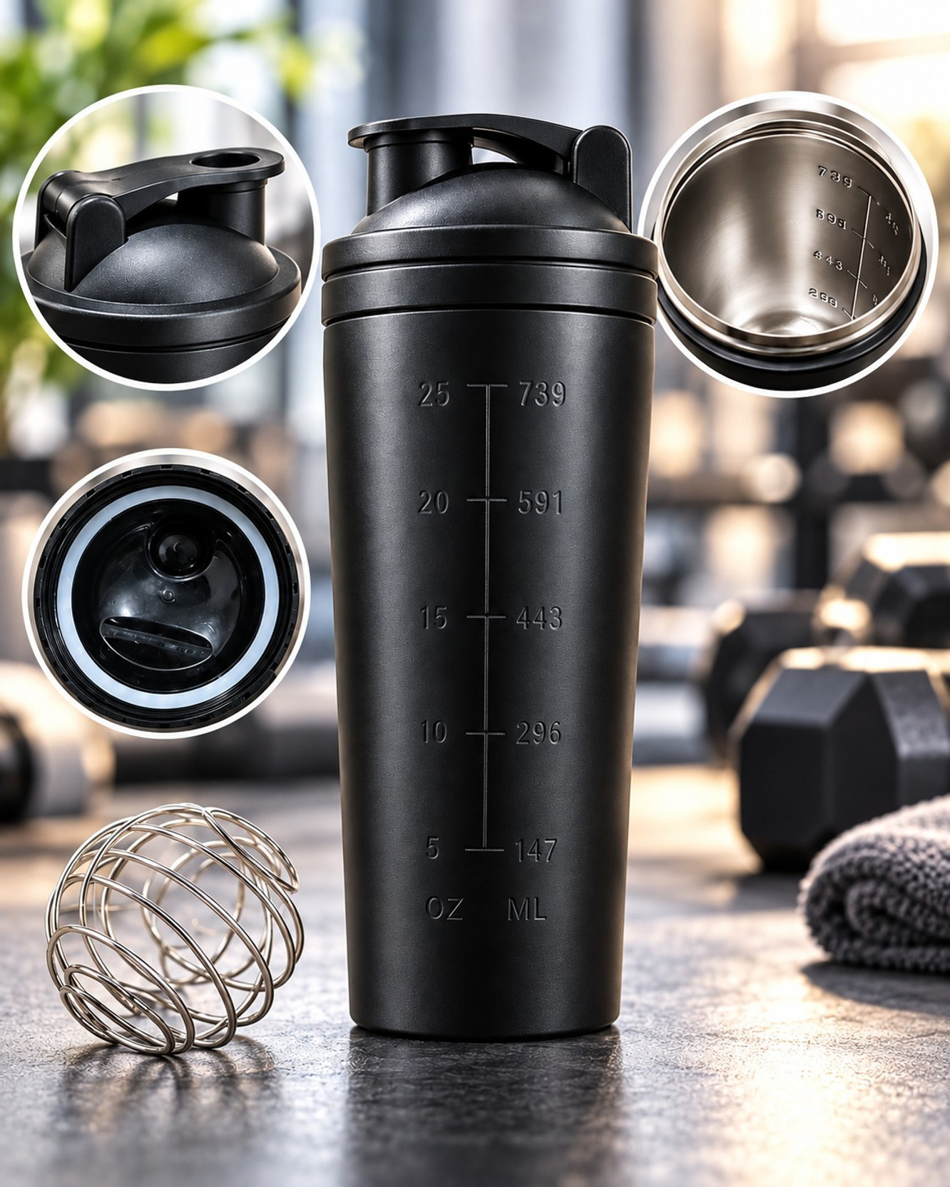 ZARYVELLE Black Shaker 750 ml Stainless Steel Shaker