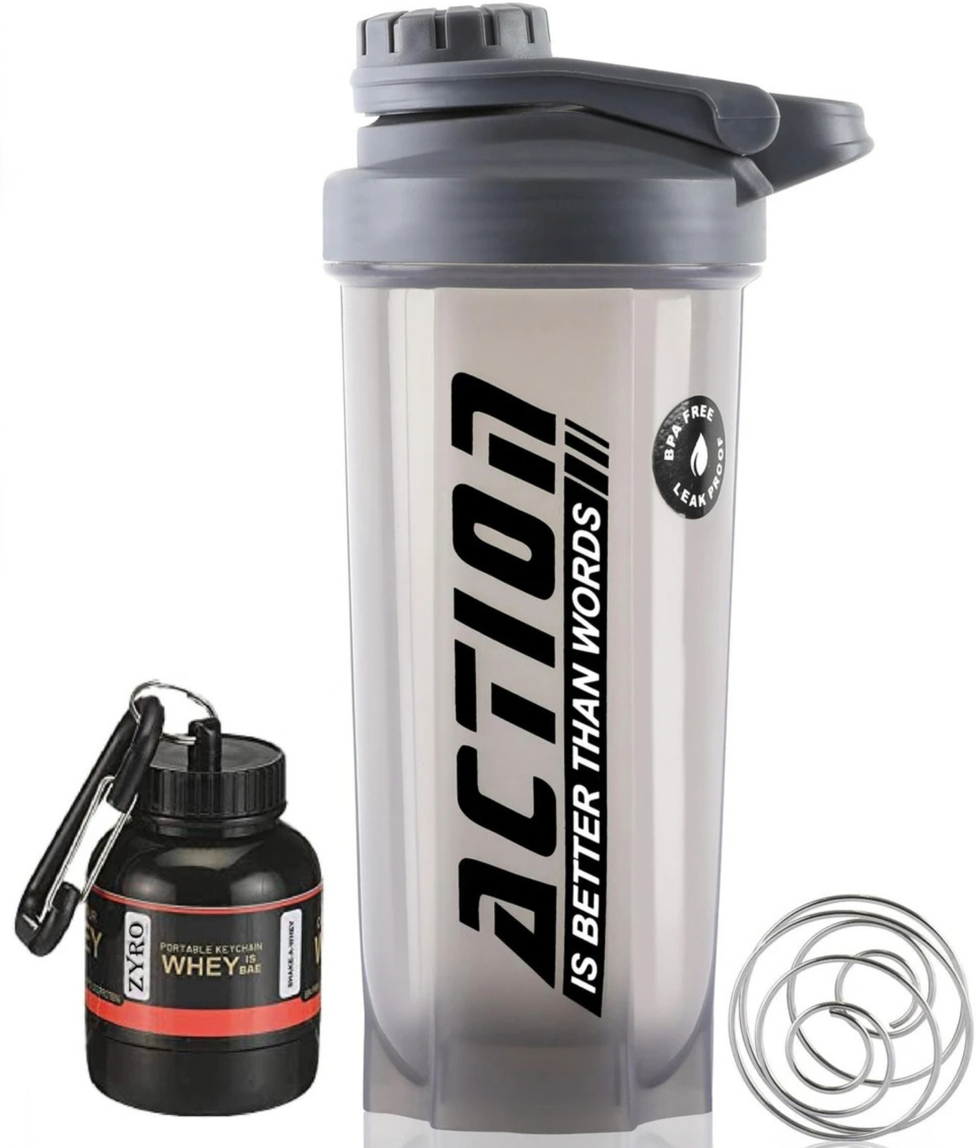 ZYRO Protein Funnel & Gym Shaker Bottle with Stainless Steel Spring Ball For Protein 750 ml Plastic Shaker