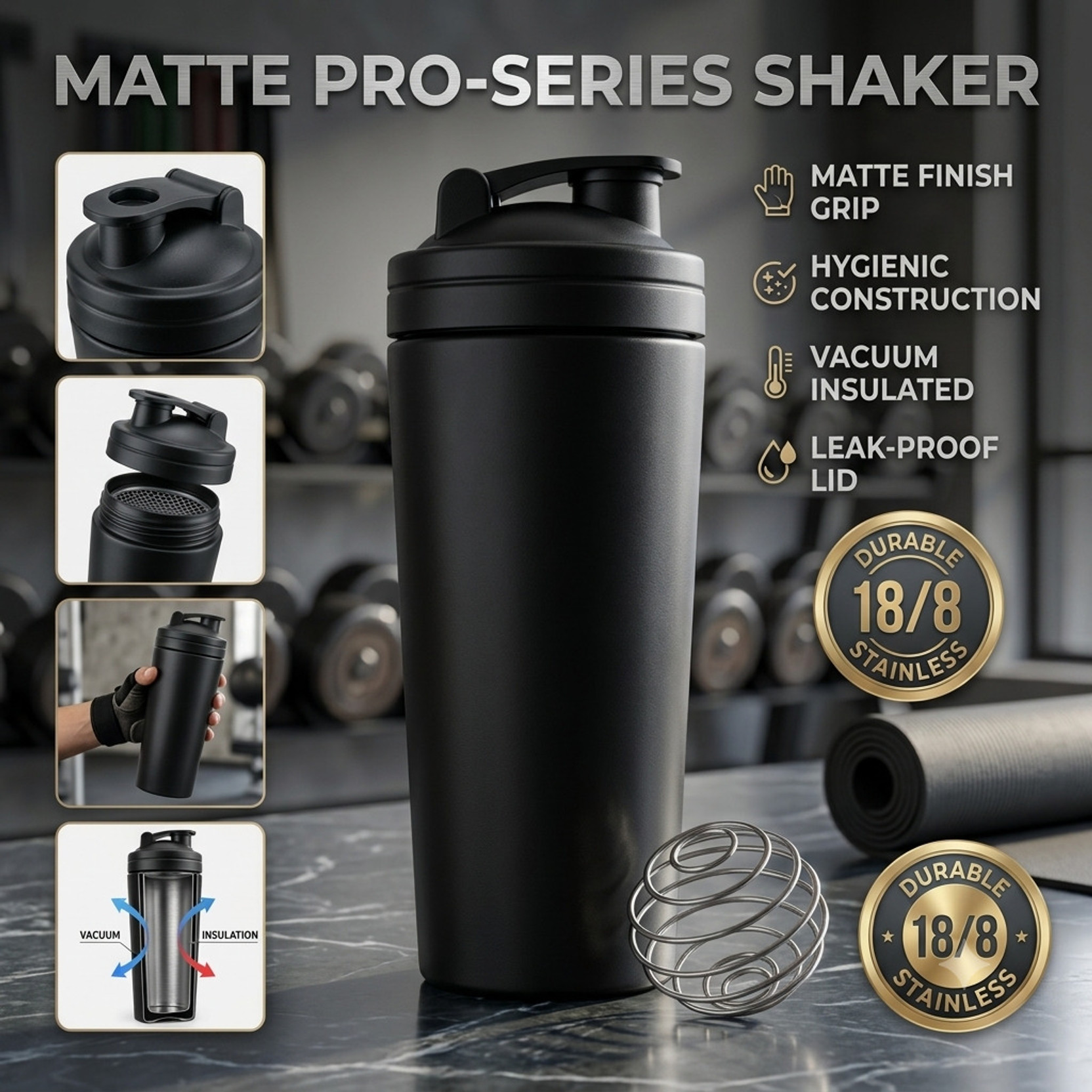 KITHCORE Stainless Steel Protein Shaker Bottle for Pre-Post Workout | Water Bottle | 750 ml Stainless Steel Shaker