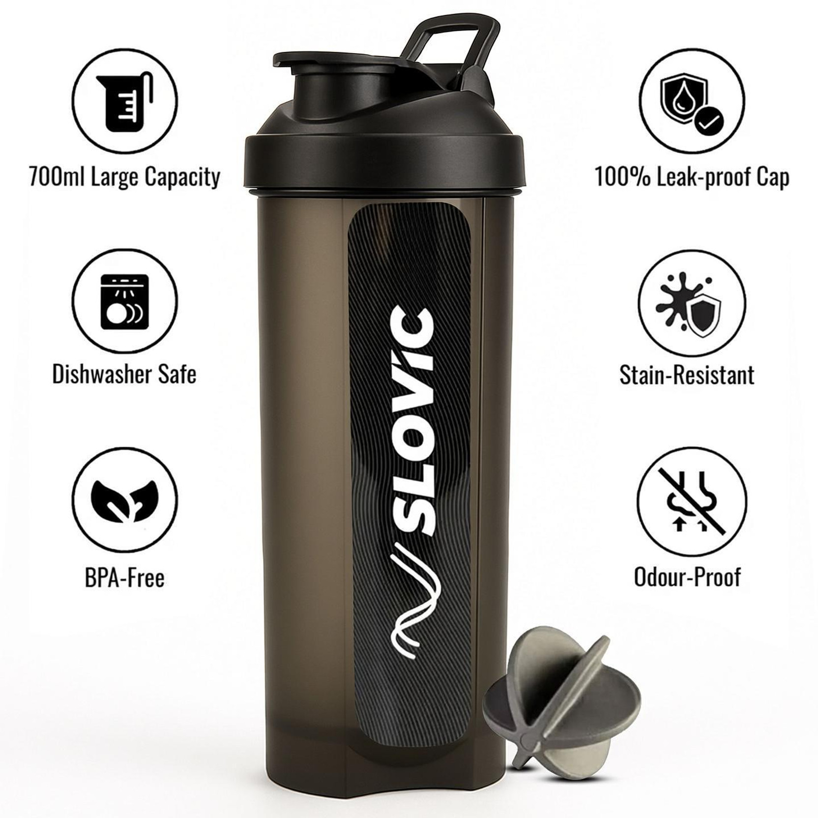 SLOVIC Leak-Proof Gym | Protein with Typhoon Blender | BPA-Free 700 ml Plastic Shaker