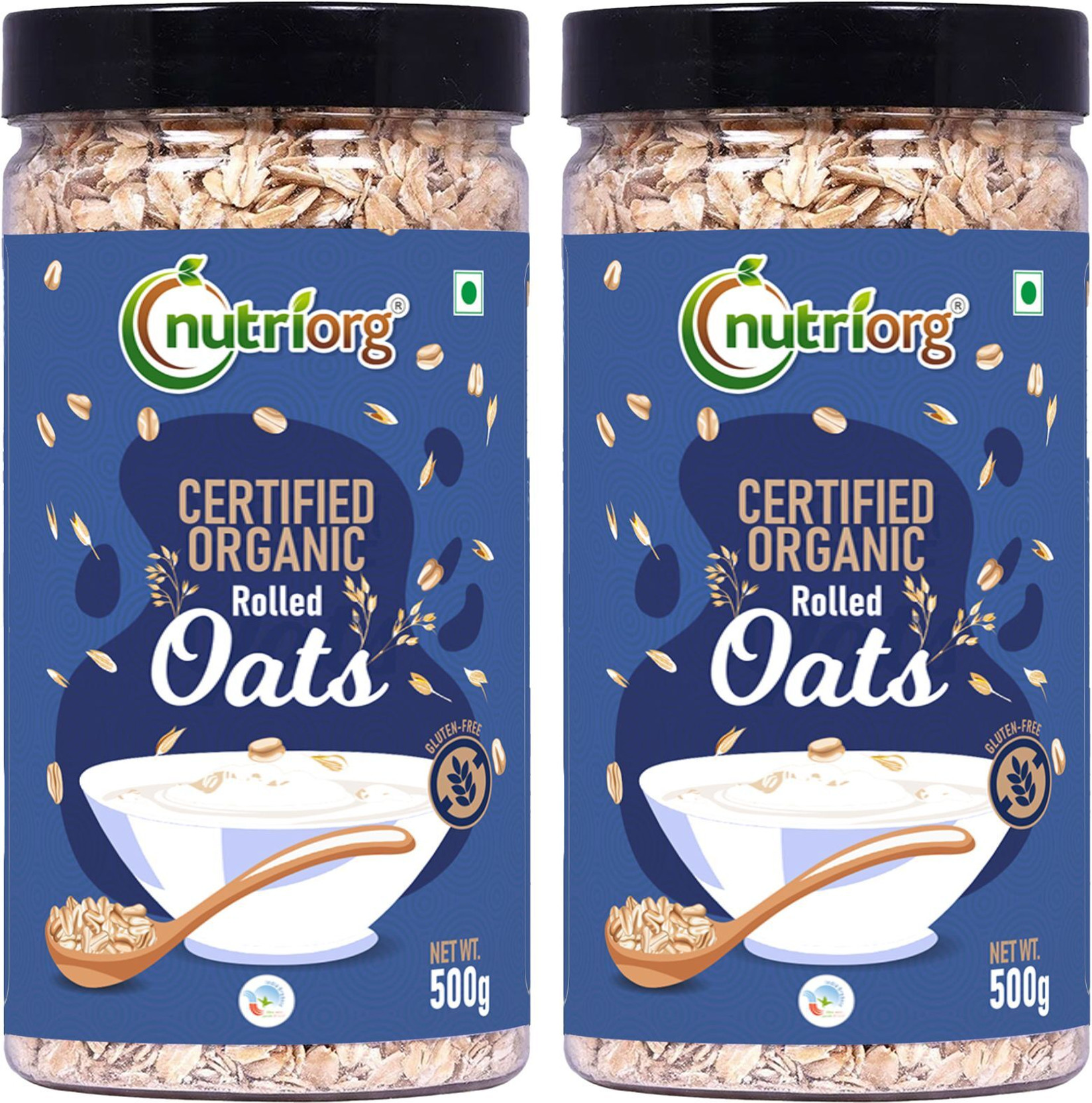 Nutriorg Old-Fashioned Certified Organic Rolled Oats Combo | High-Fiber Breakfast Cereal Plastic Bottle
