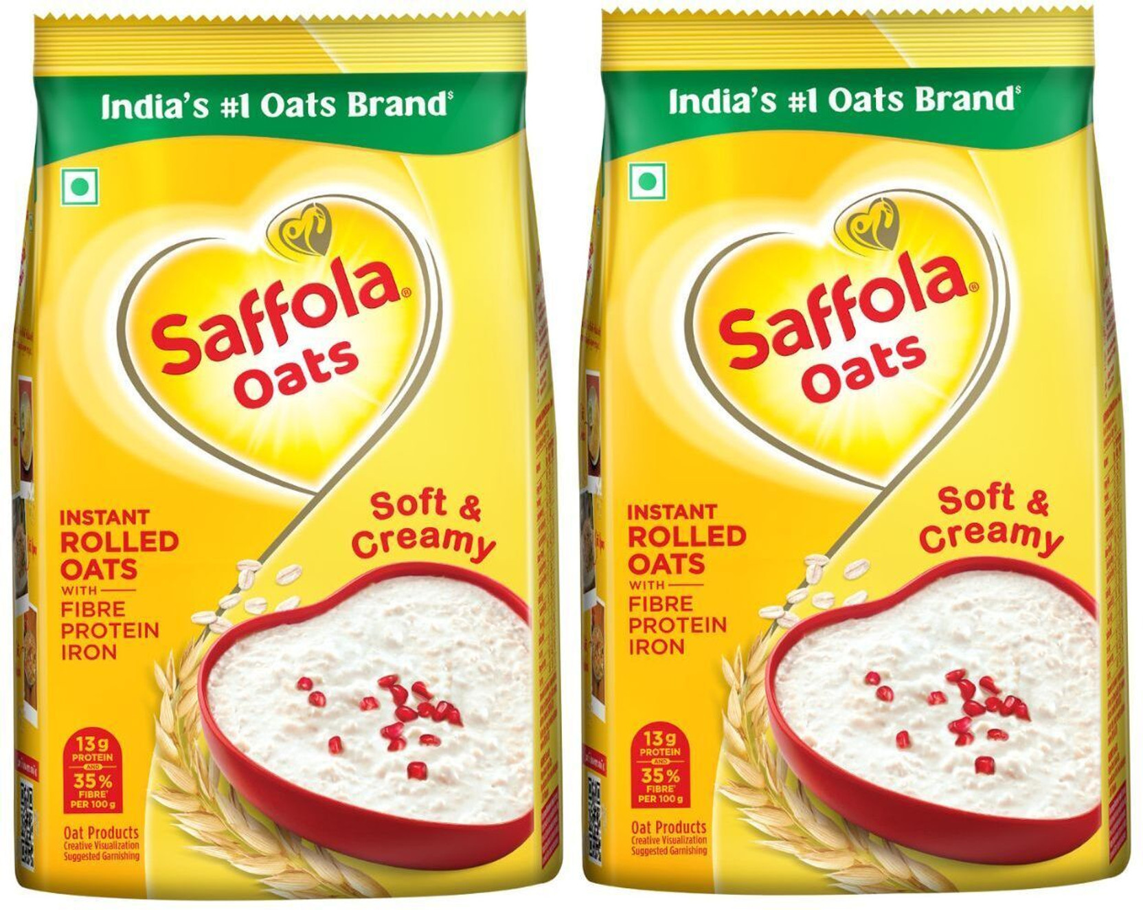 Saffola by Marico Oats, 12g High Protein, 10g High Fibre Instant Rolled Oats Soft and Creamy Pouch