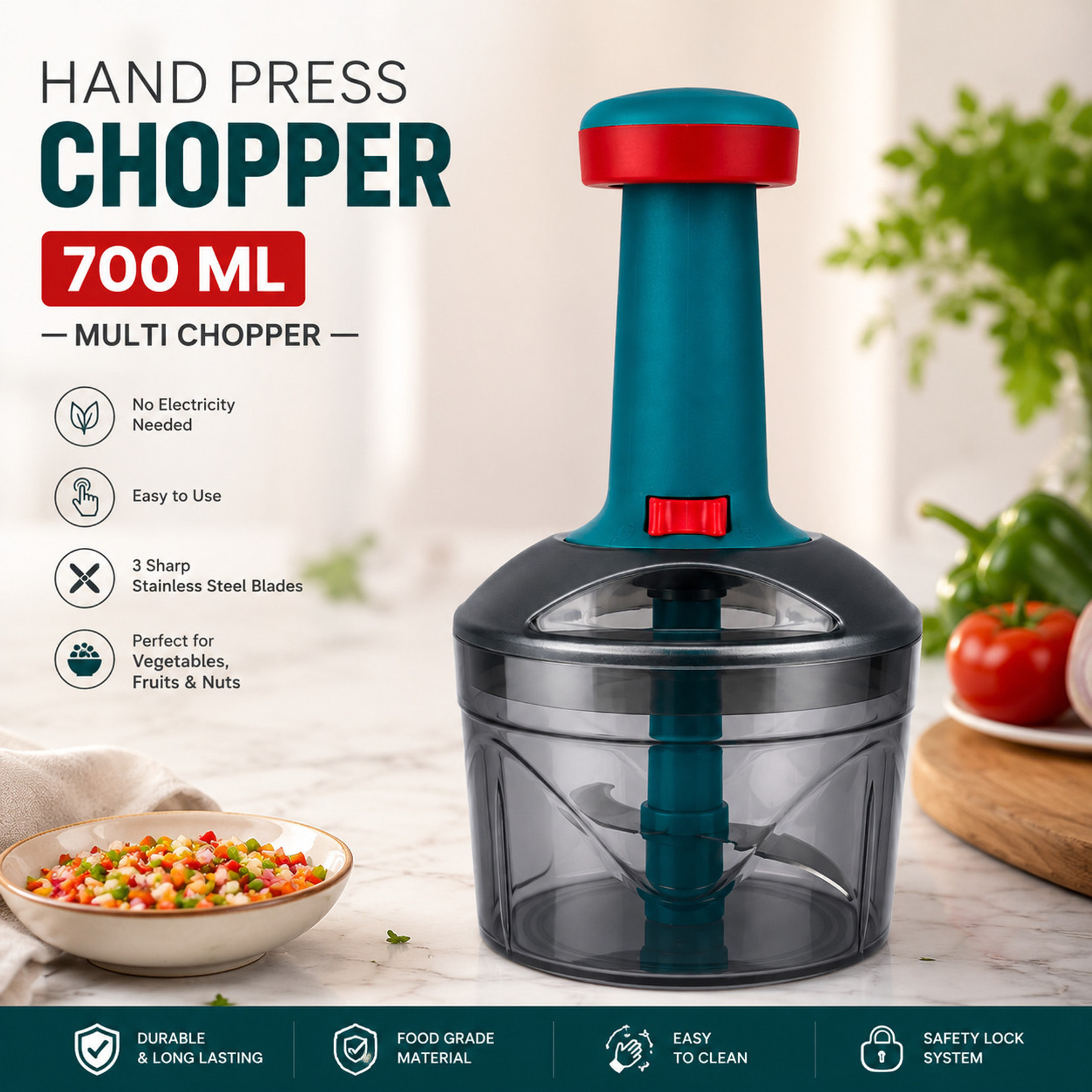 RadhaMadhav Radha Madhav Push Chopper and Grater Vegetable & Fruit Chopper (1 chopper) Vegetable & Fruit Chopper