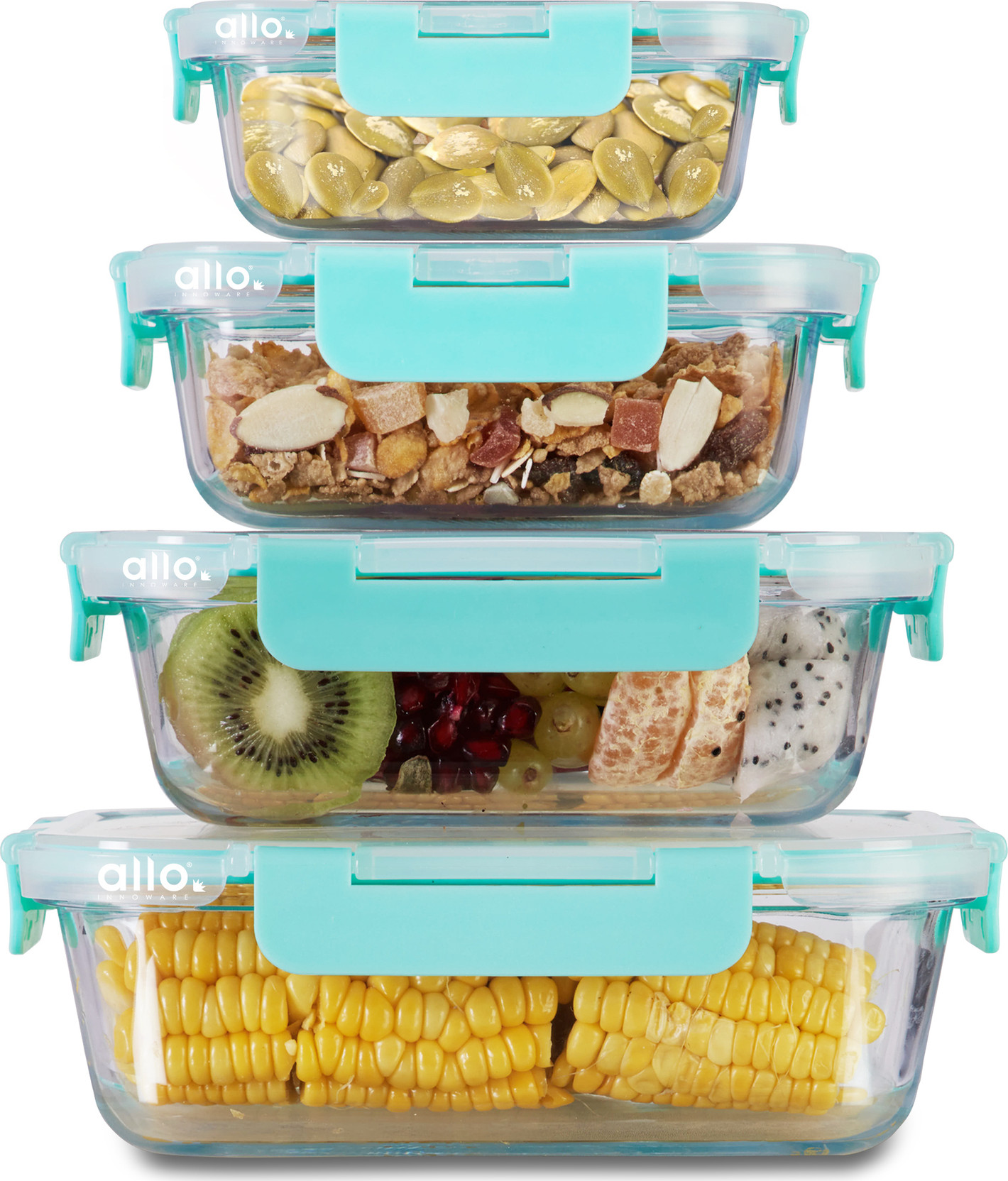 Allo Glass Fridge Container - 185 ml, 370 ml, 640 ml, 1040 ml