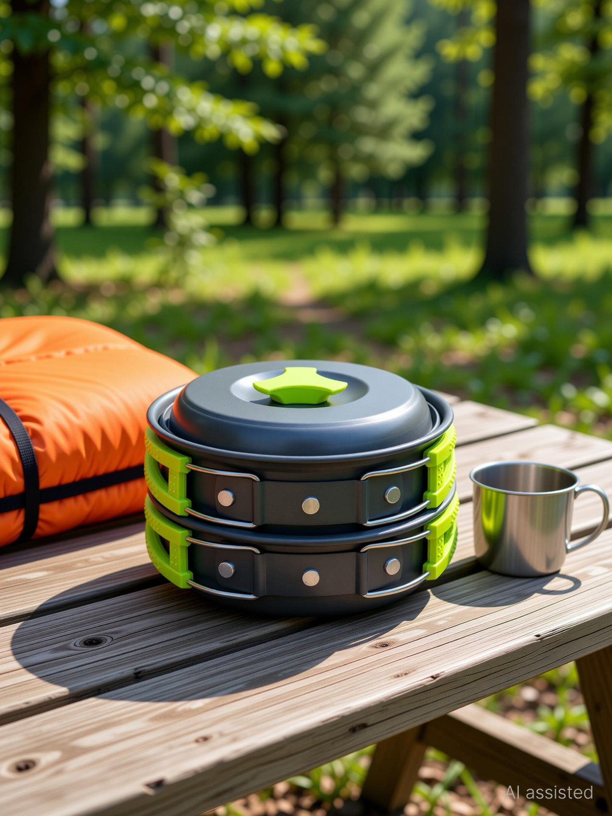 Camping Cookware Mess Kit Backpacking Gear & Hiking Outdoors Bug Out Bag Cooking Equipment 10 Piece Cookset