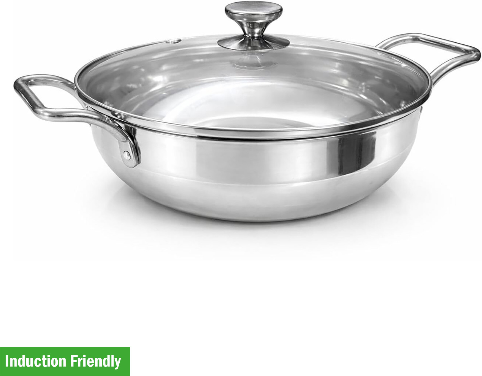 LIMETRO STEEL Stainless Steel Kadai With Glass Lid | Size - 22cm & Capacity - 2 Litre Induction Bottom Cookware Set