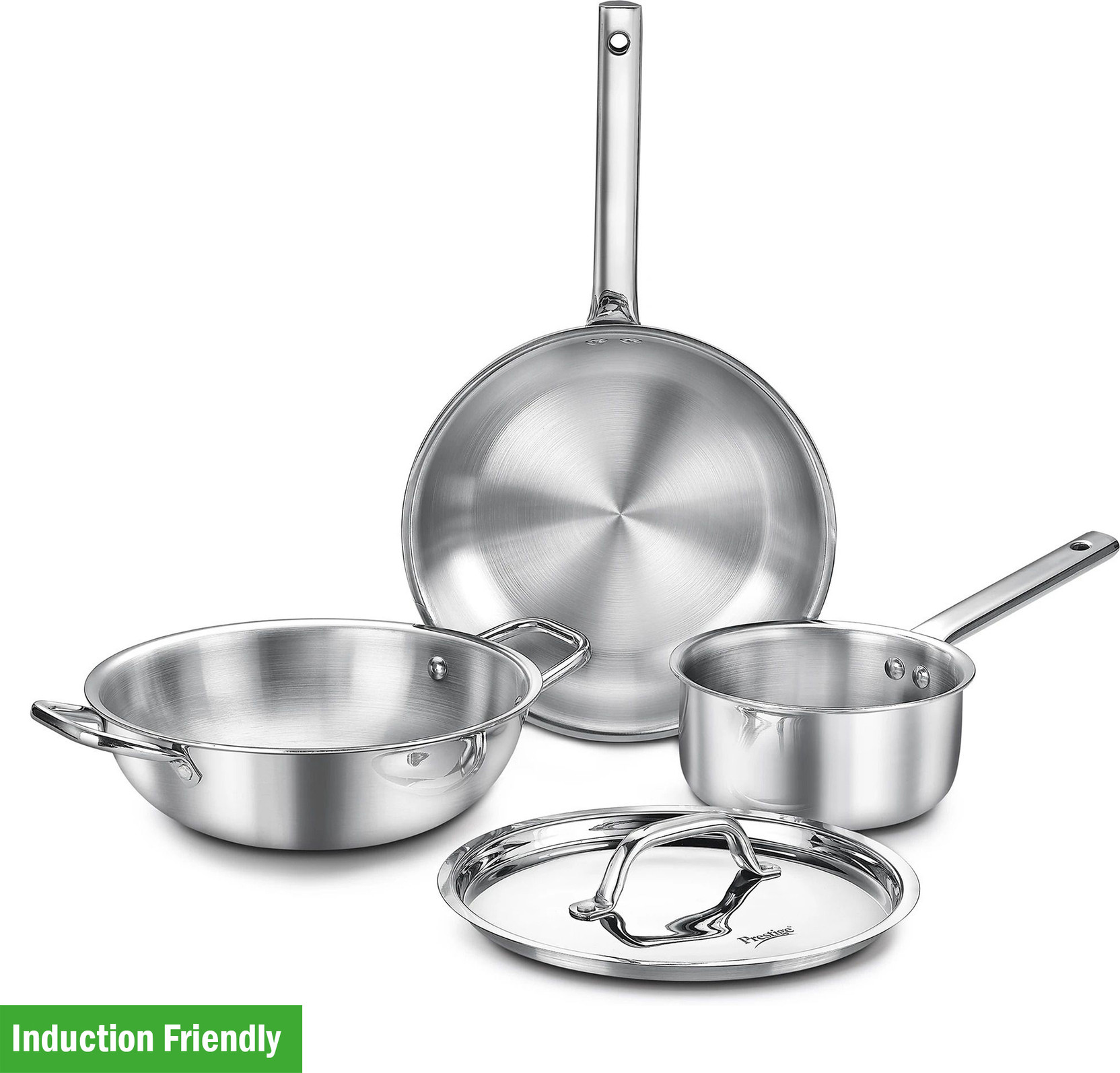 Prestige TriPly 3 pcs BYK-Fry Pan 24cm/1.7L+Kadai 24cm/2.7L SS Lid, Sauce Pan 16cm/1.5L Induction Bottom Cookware Set