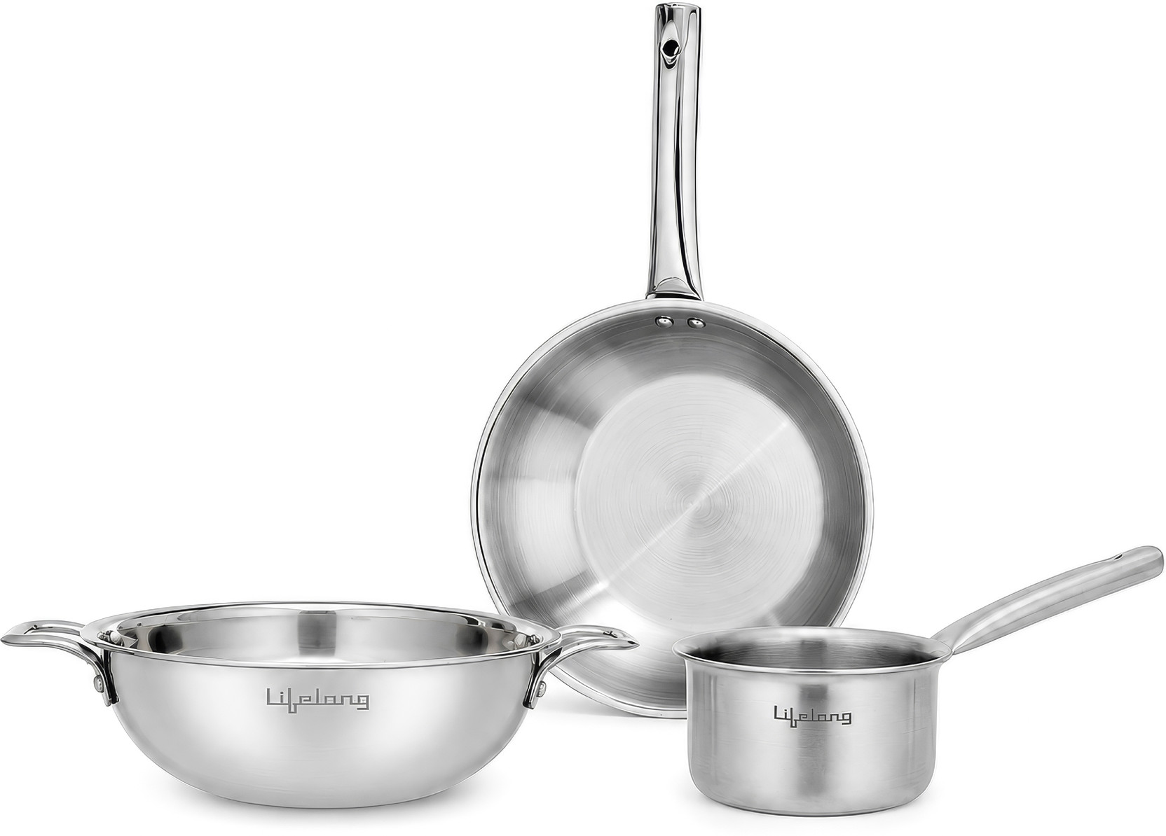 Lifelong Triply Kadai, Frypan & Saucepan Induction Bottom Cookware Set