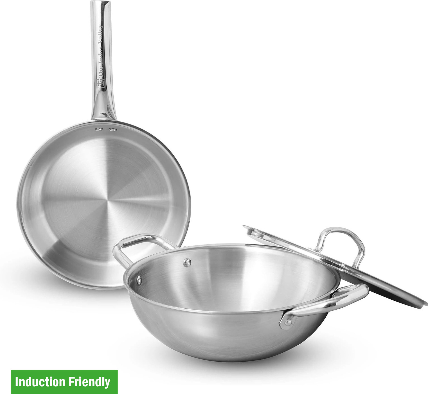 The Indus Valley Triply Stainless Steel Cookware Combo Set of 2 | Kadai & Fry Pan Induction Bottom Cookware Set