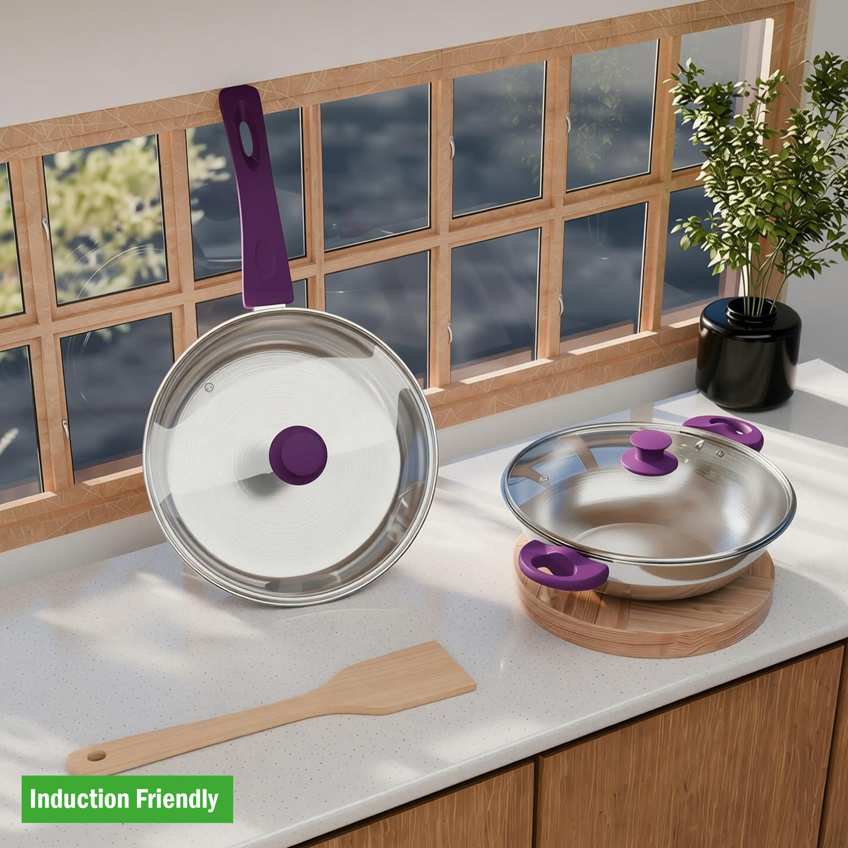 Lifelong LLTPC2 Combo Kadhai with Fry Pan Lid Induction Bottom Cookware Set